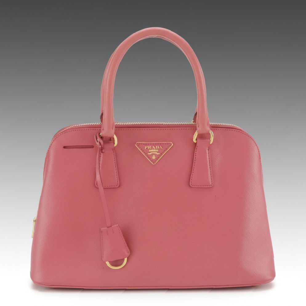 Prada Domed Two-Way Tote in Watermelon Pink Saffiano Leather