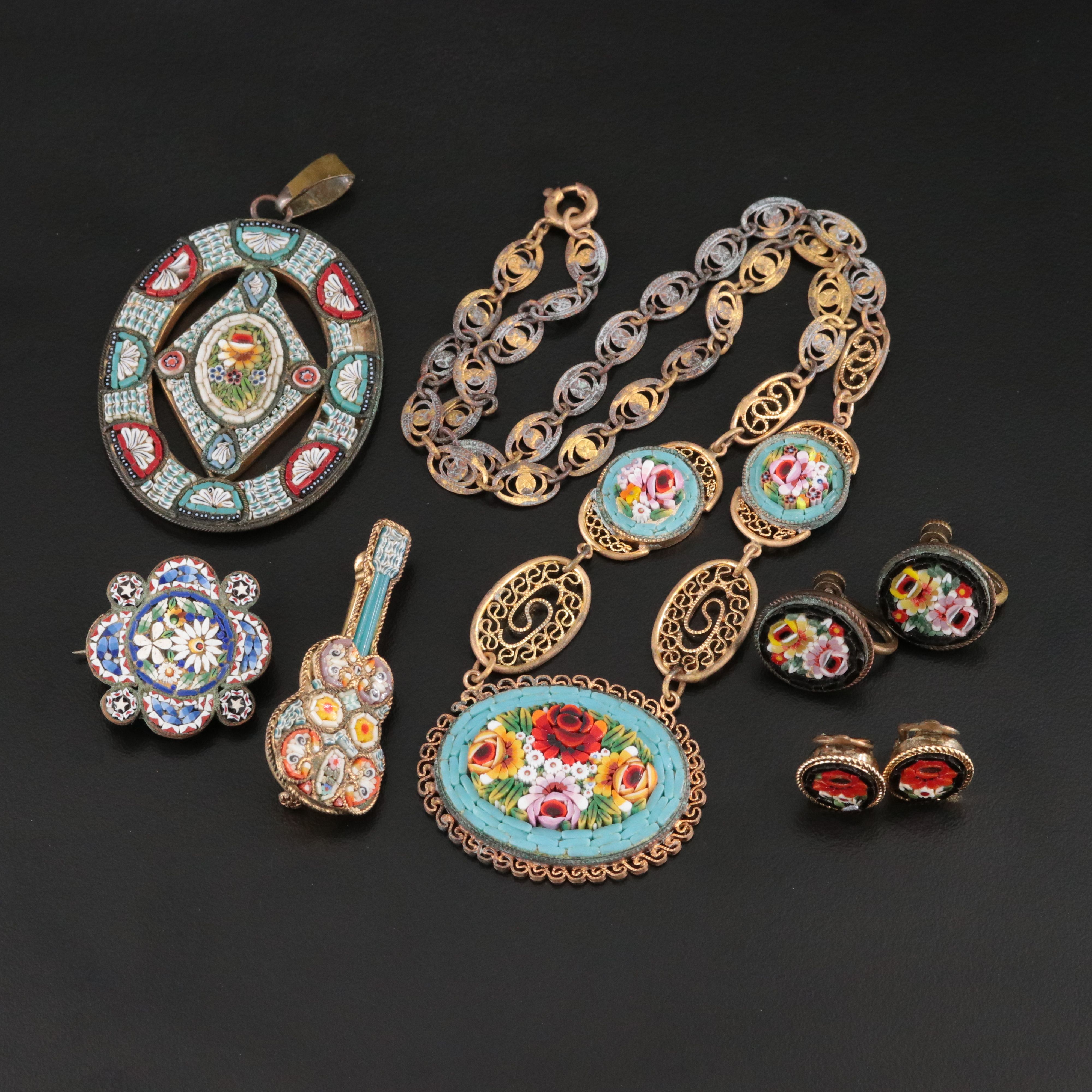 Antique & Vintage Micromosaic Jewelry Collection Including Italian