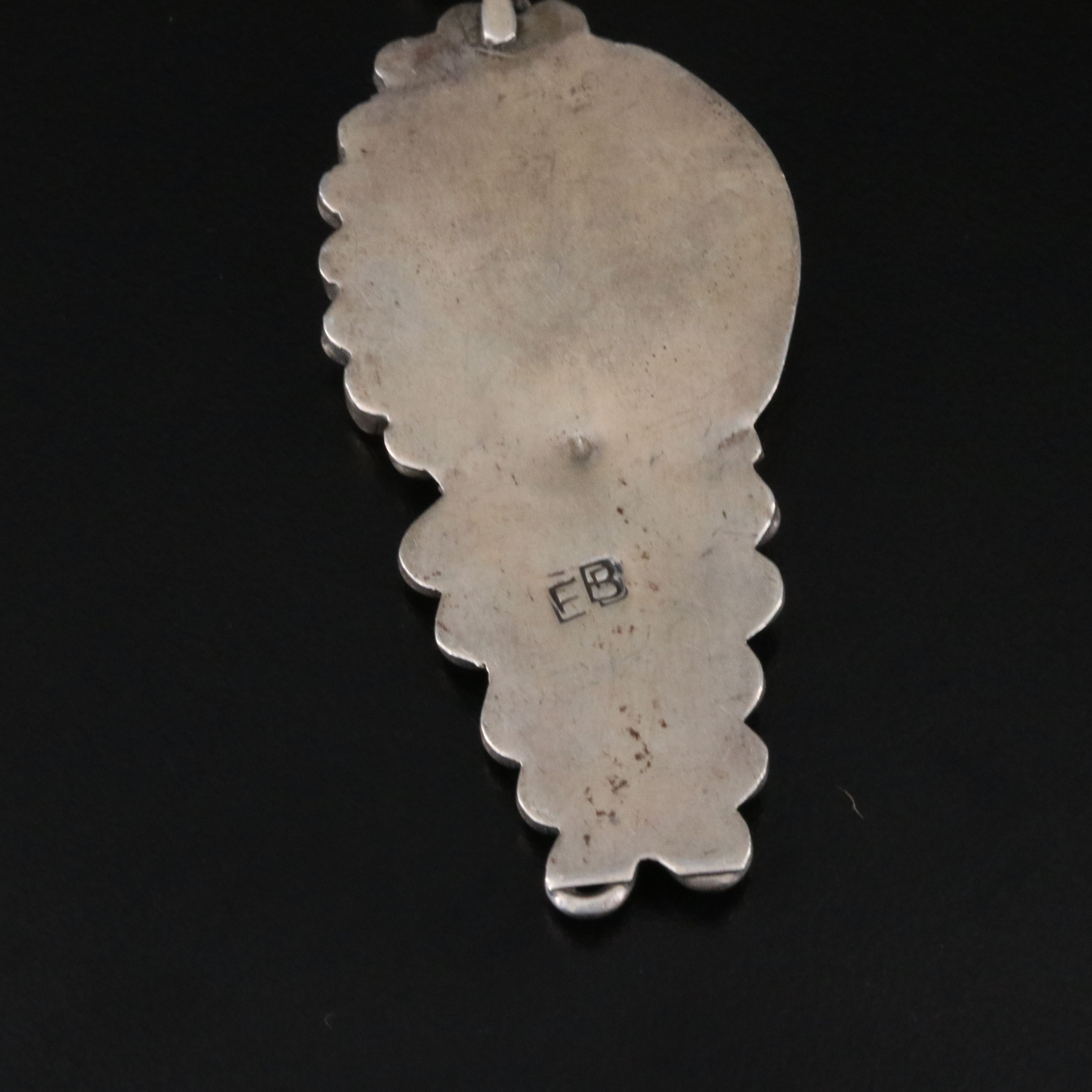 Southwestern Signed Sterling Inlay Gan Dancer Necklace Including Mother-of-Pearl