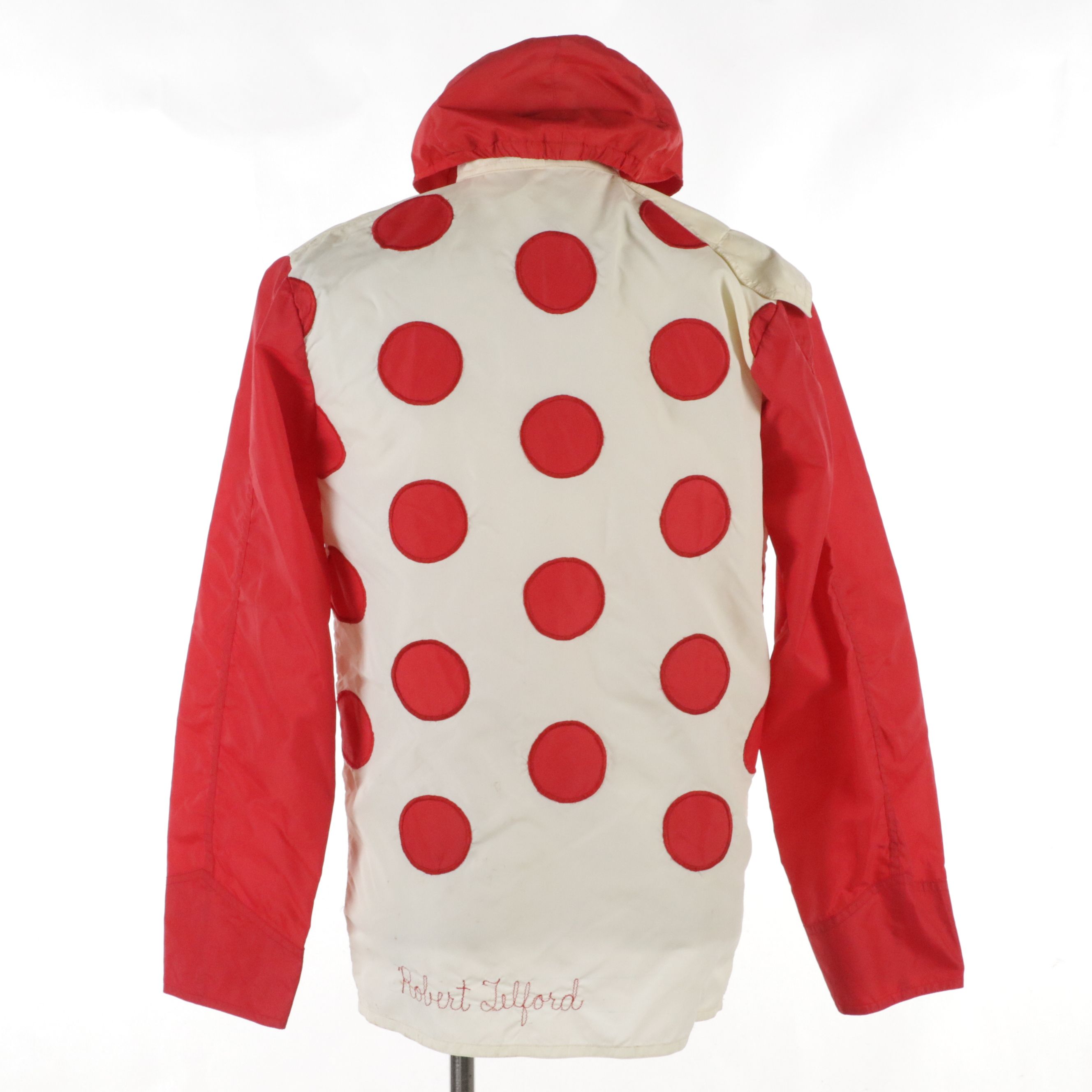 Robert Telford Embroidered and Polka Dot Jockey Jacket in Red/White with Red Cap