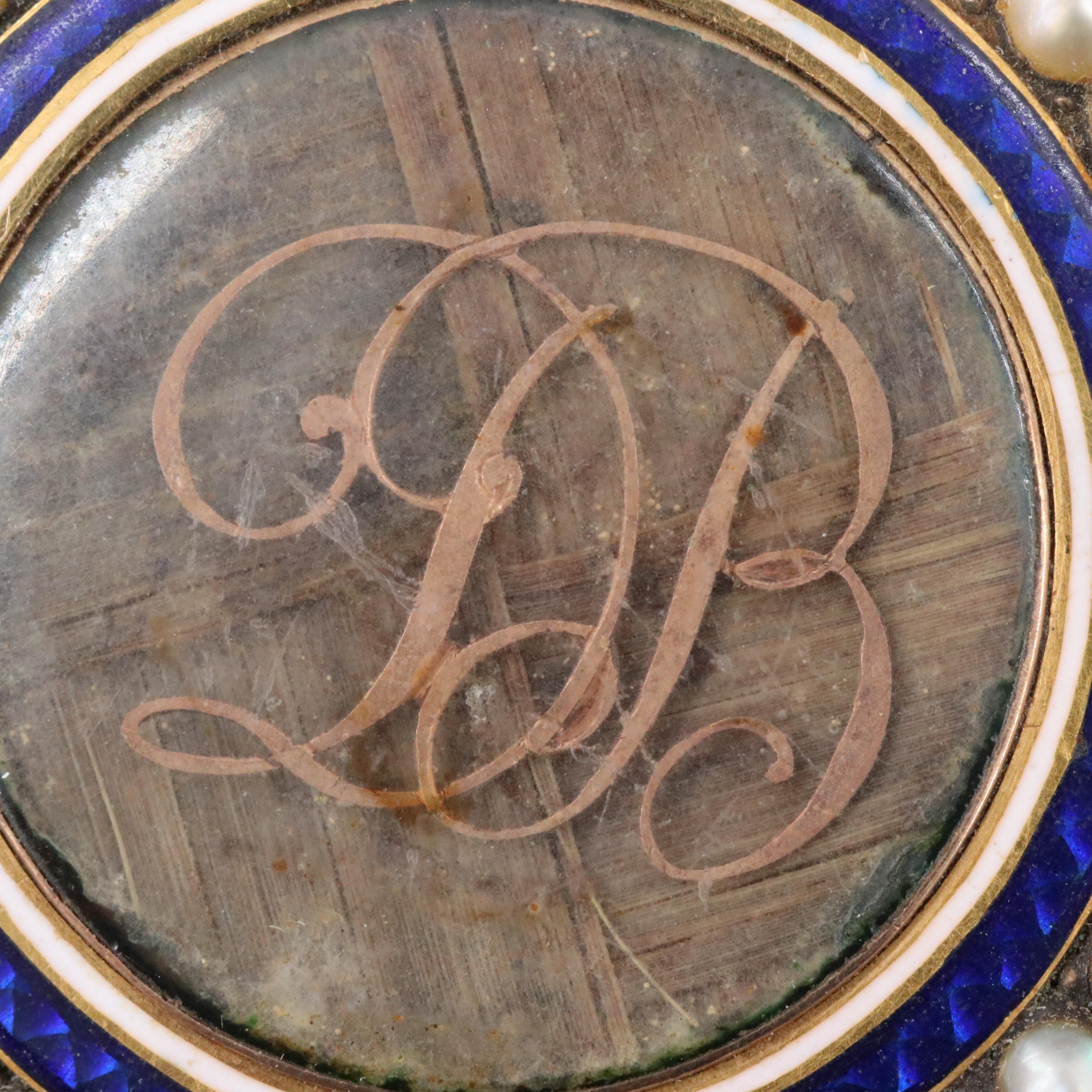 Victorian Mourning Hair Locket Brooch Including Enamel and Seed Pearls