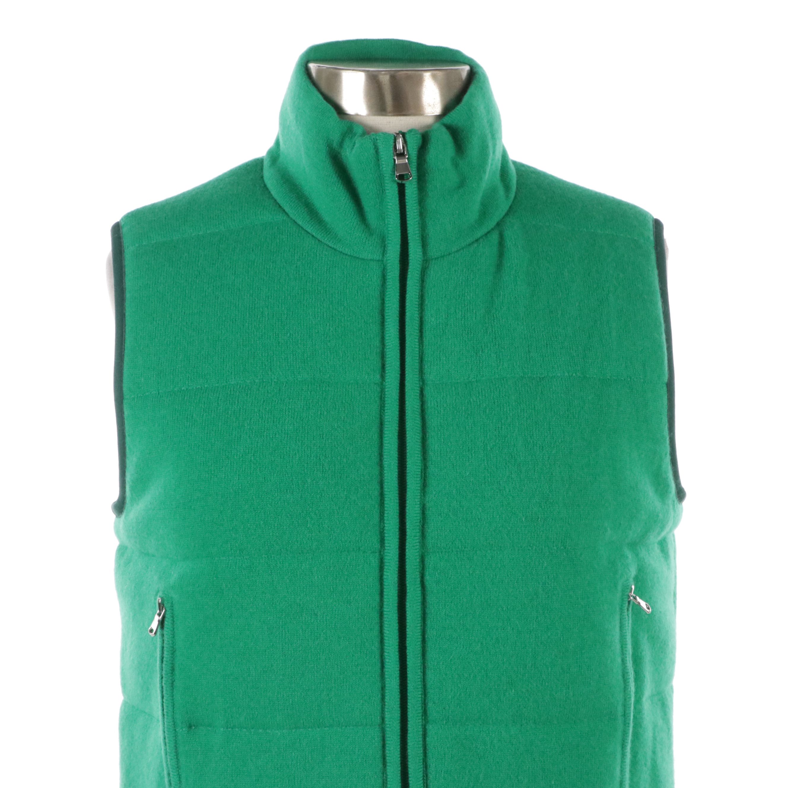 Nomad 1942 Quilted Knit Green Cashmere Vest, With Tag