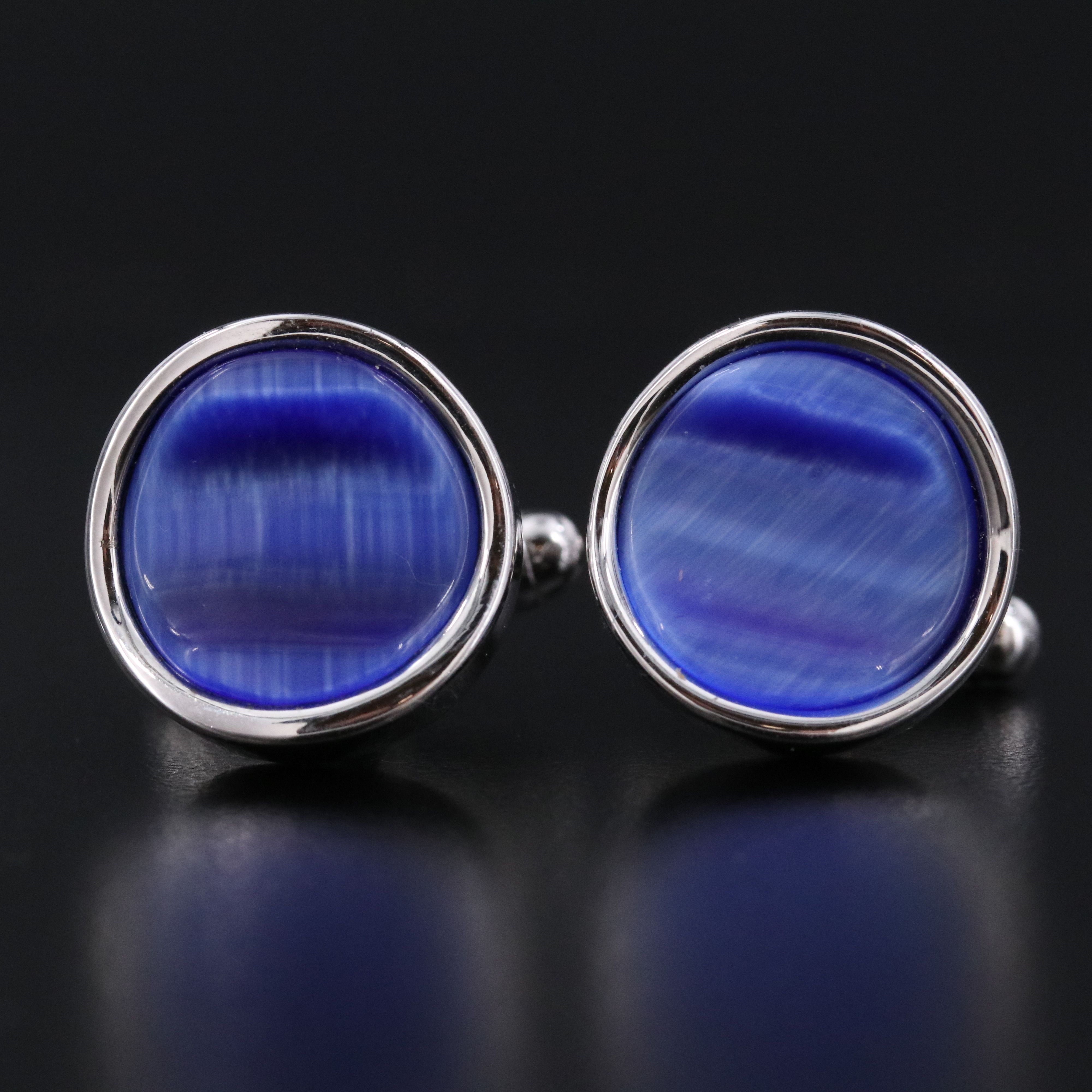 Fiber Optic Glass Round Curved Cufflinks