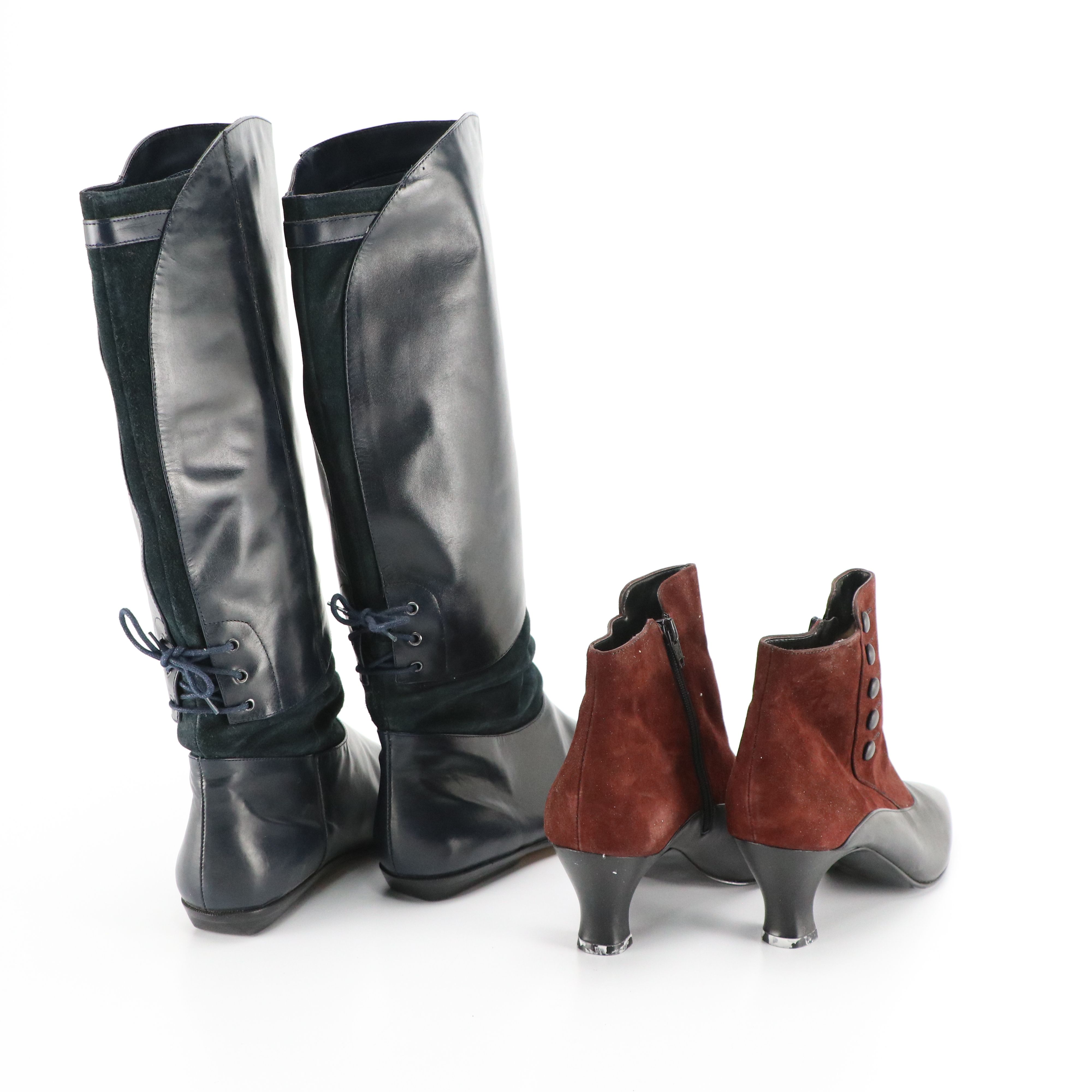 Enzo Angiolini Button-Detailed Ankle Booties, Scruples Navy Leather Boots