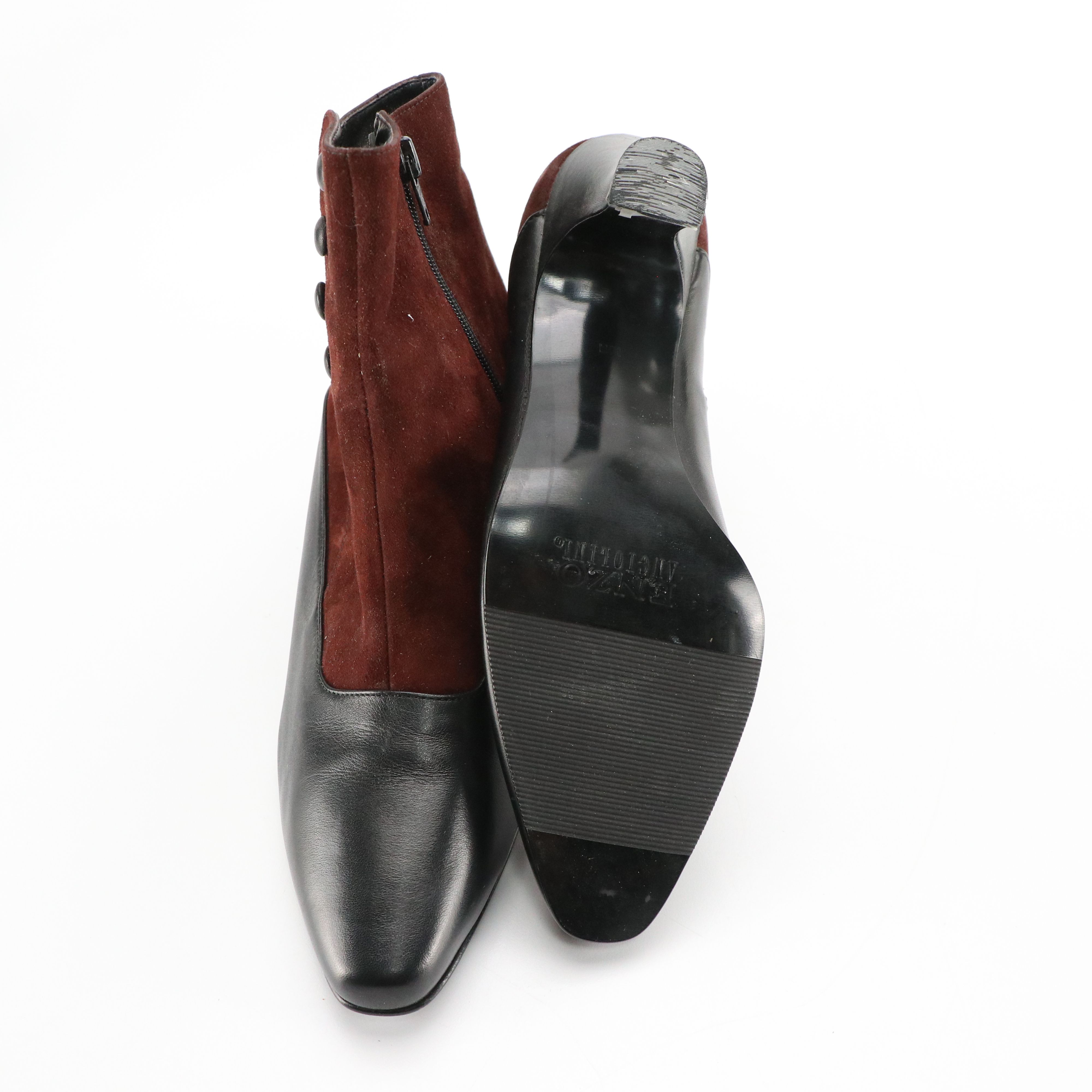 Enzo Angiolini Button-Detailed Ankle Booties, Scruples Navy Leather Boots