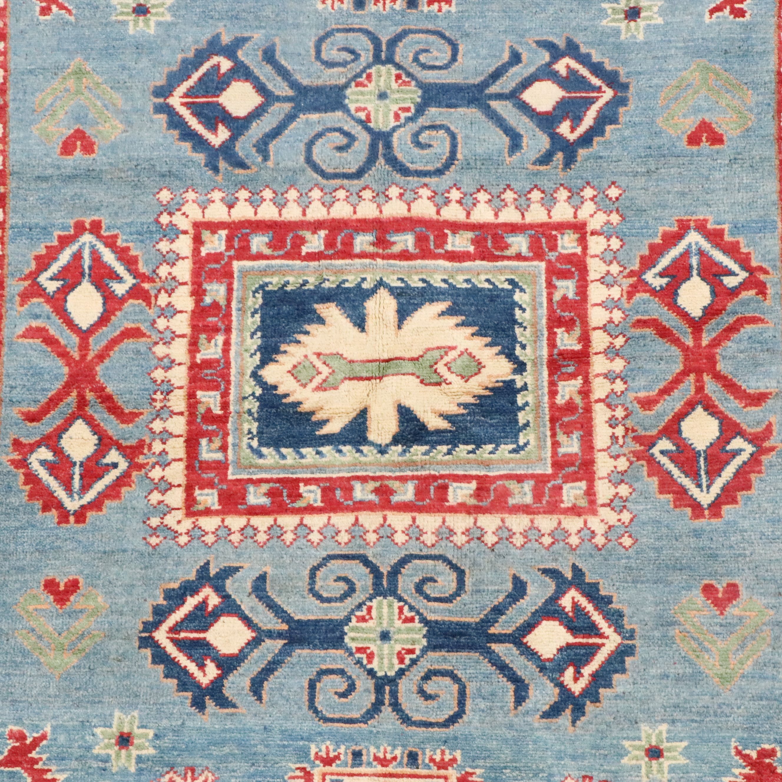 4'1 x 6' Hand-Knotted Pakistani Kazak Area Rug