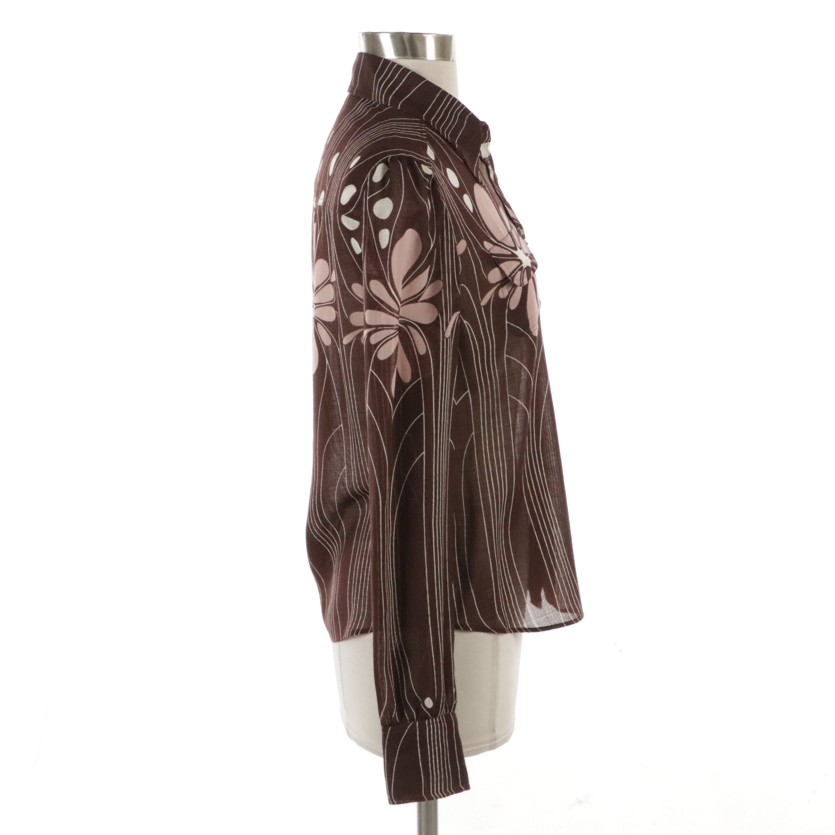 Miu Miu Printed Button-Up Blouse in Sheer Wool Blend, With Tag