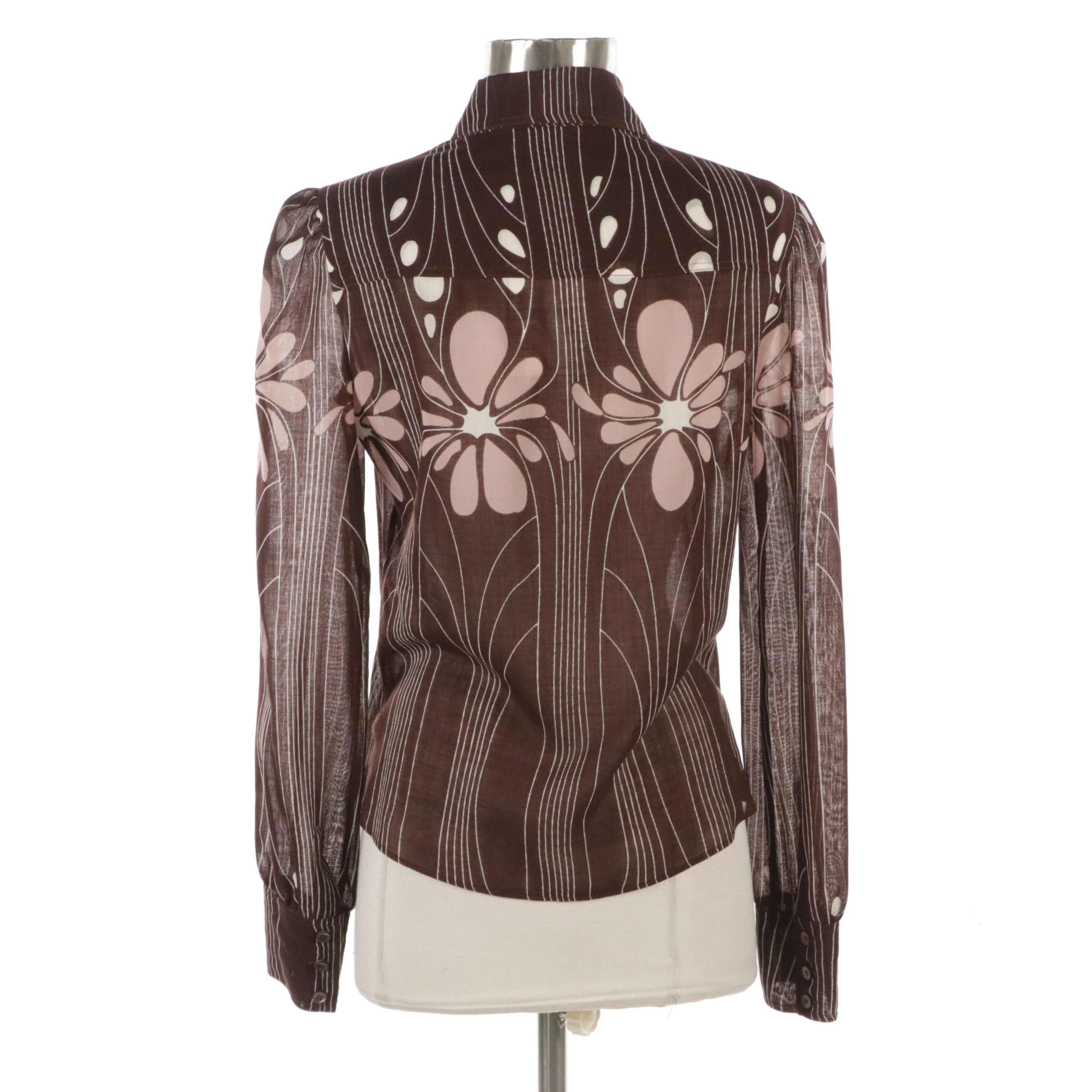 Miu Miu Printed Button-Up Blouse in Sheer Wool Blend, With Tag