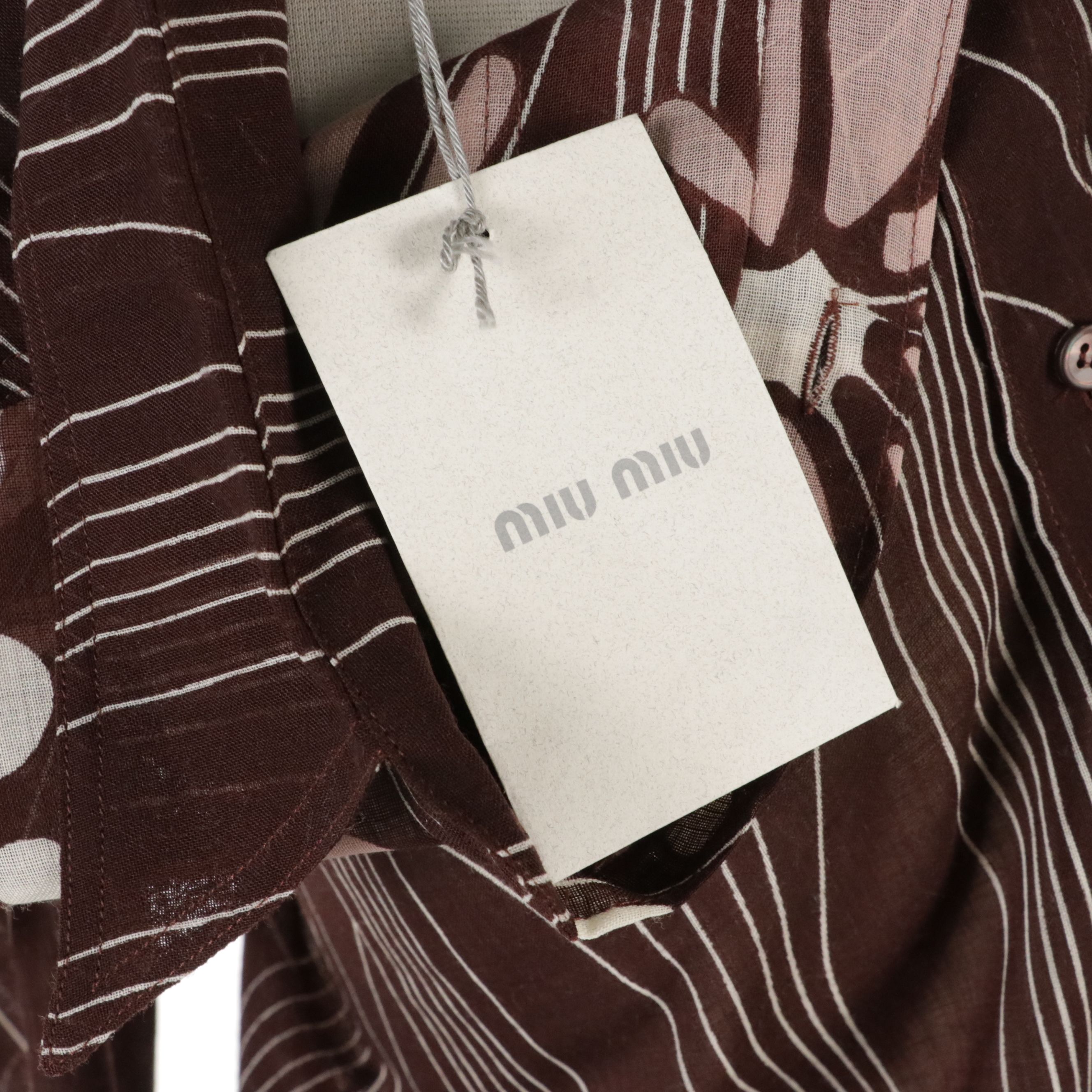 Miu Miu Printed Button-Up Blouse in Sheer Wool Blend, With Tag