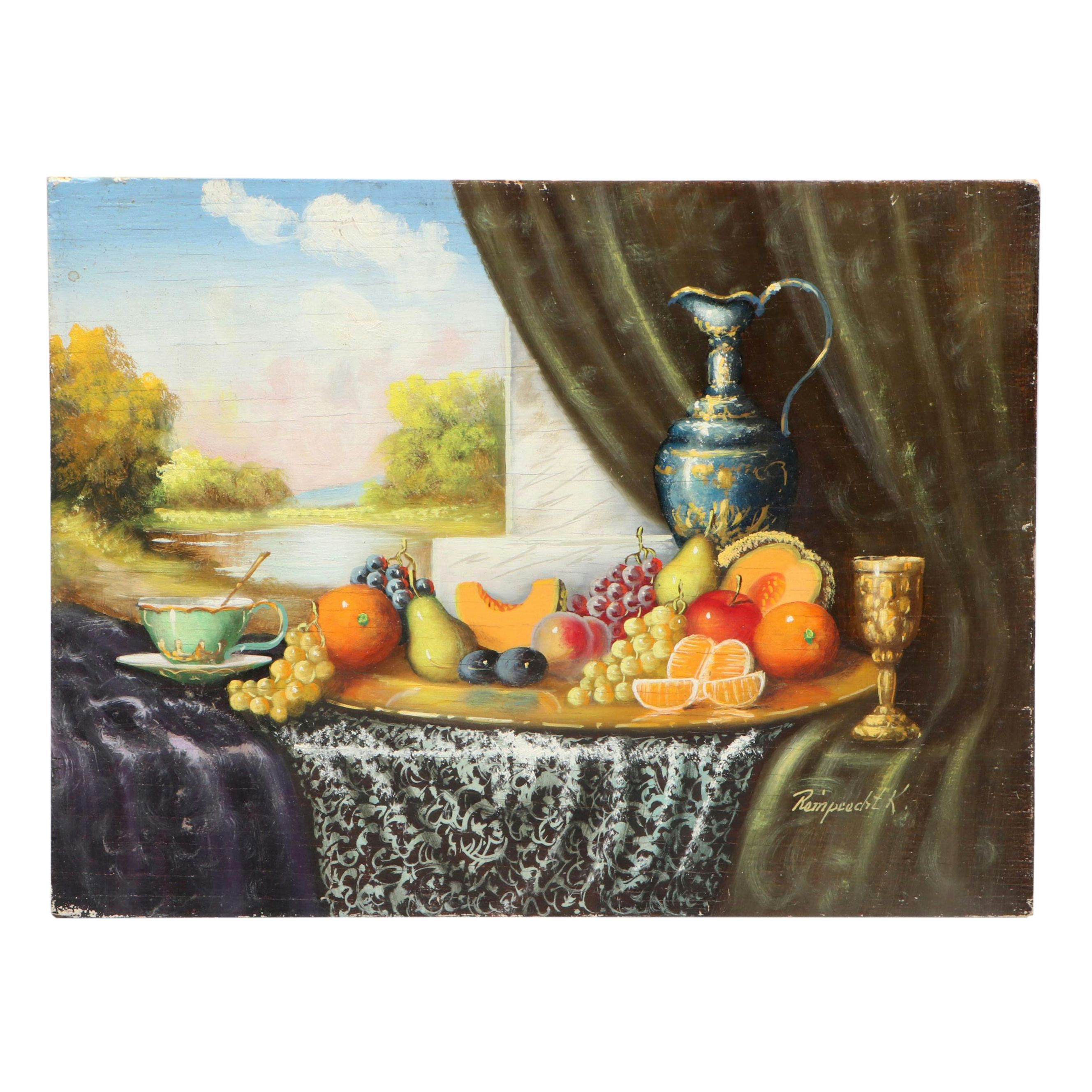 Johan K. Reinprecht Still Life with Fruit Oil Painting