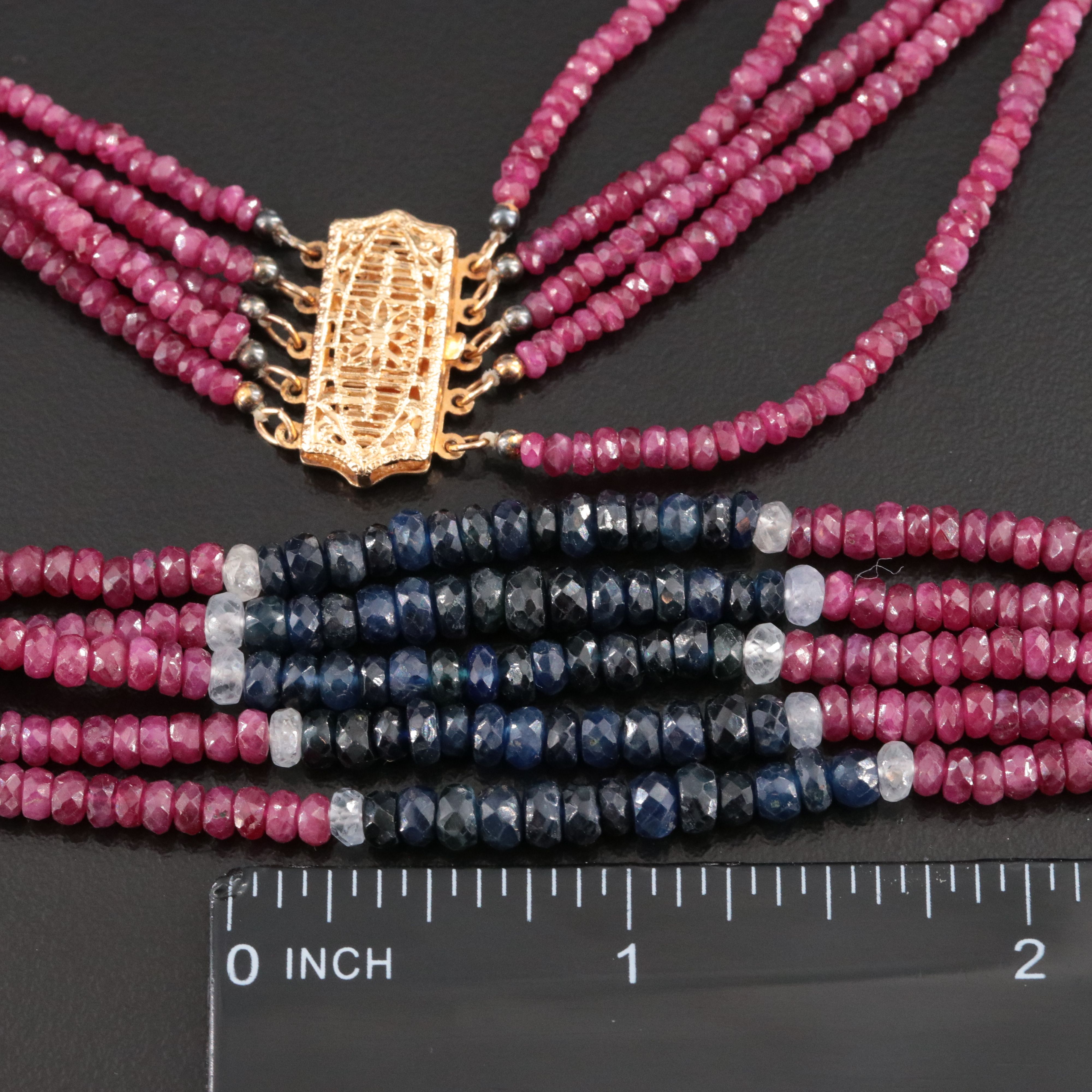 Ruby, Sapphire and White Sapphire Layered Necklace with 14K Clasp