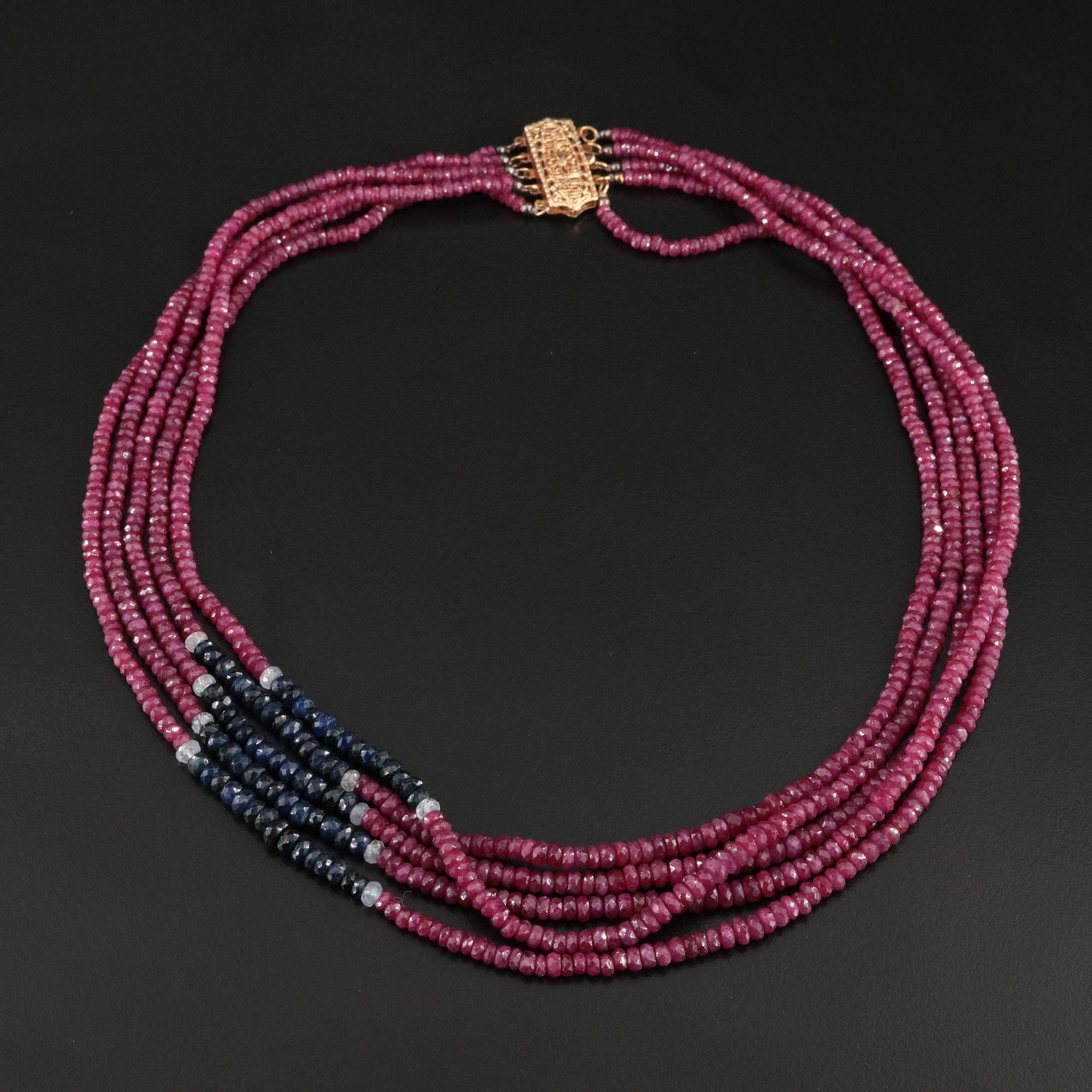 Ruby, Sapphire and White Sapphire Layered Necklace with 14K Clasp