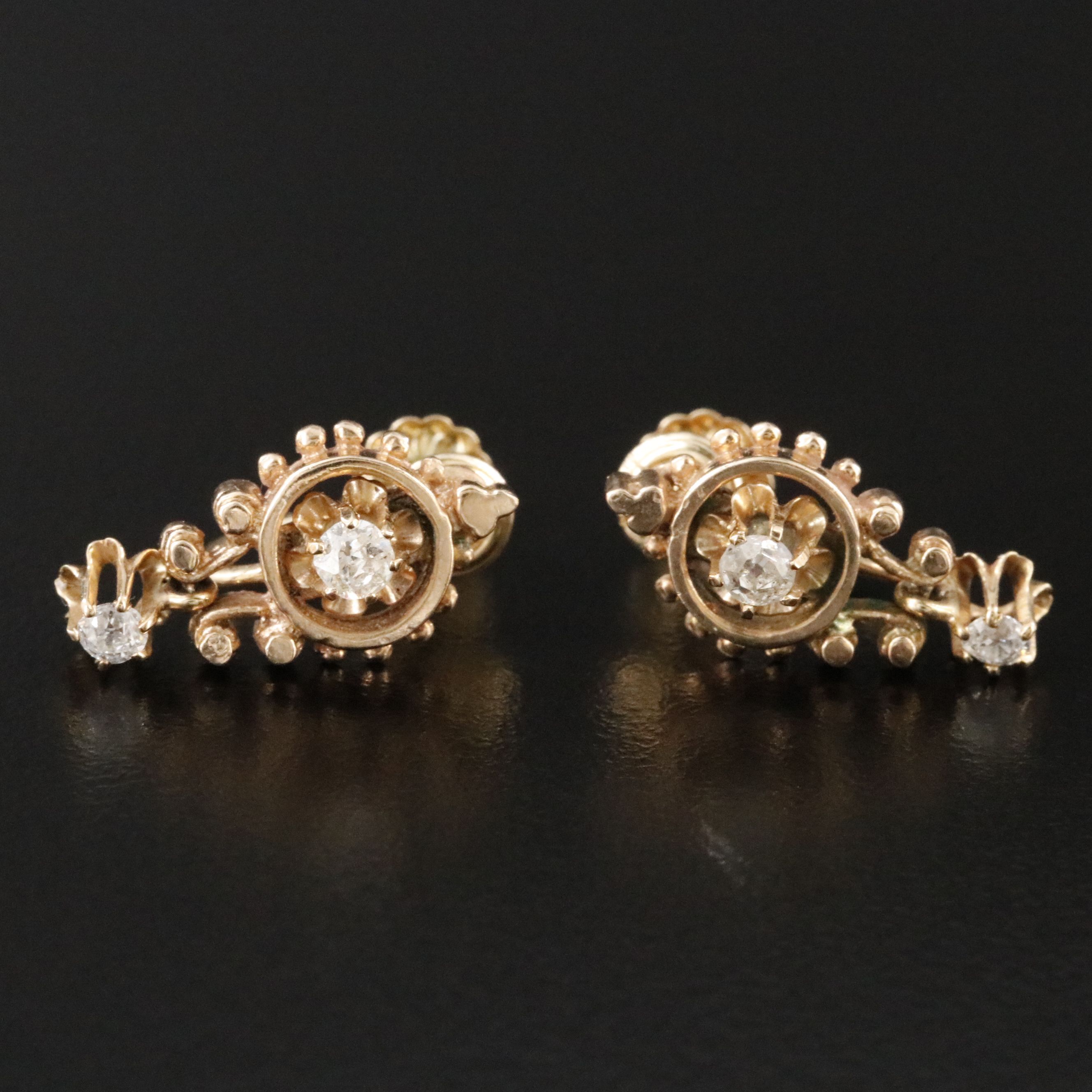 Victorian 14K 0.31 CTW Diamond Buttercup Screw Back Drop Earrings