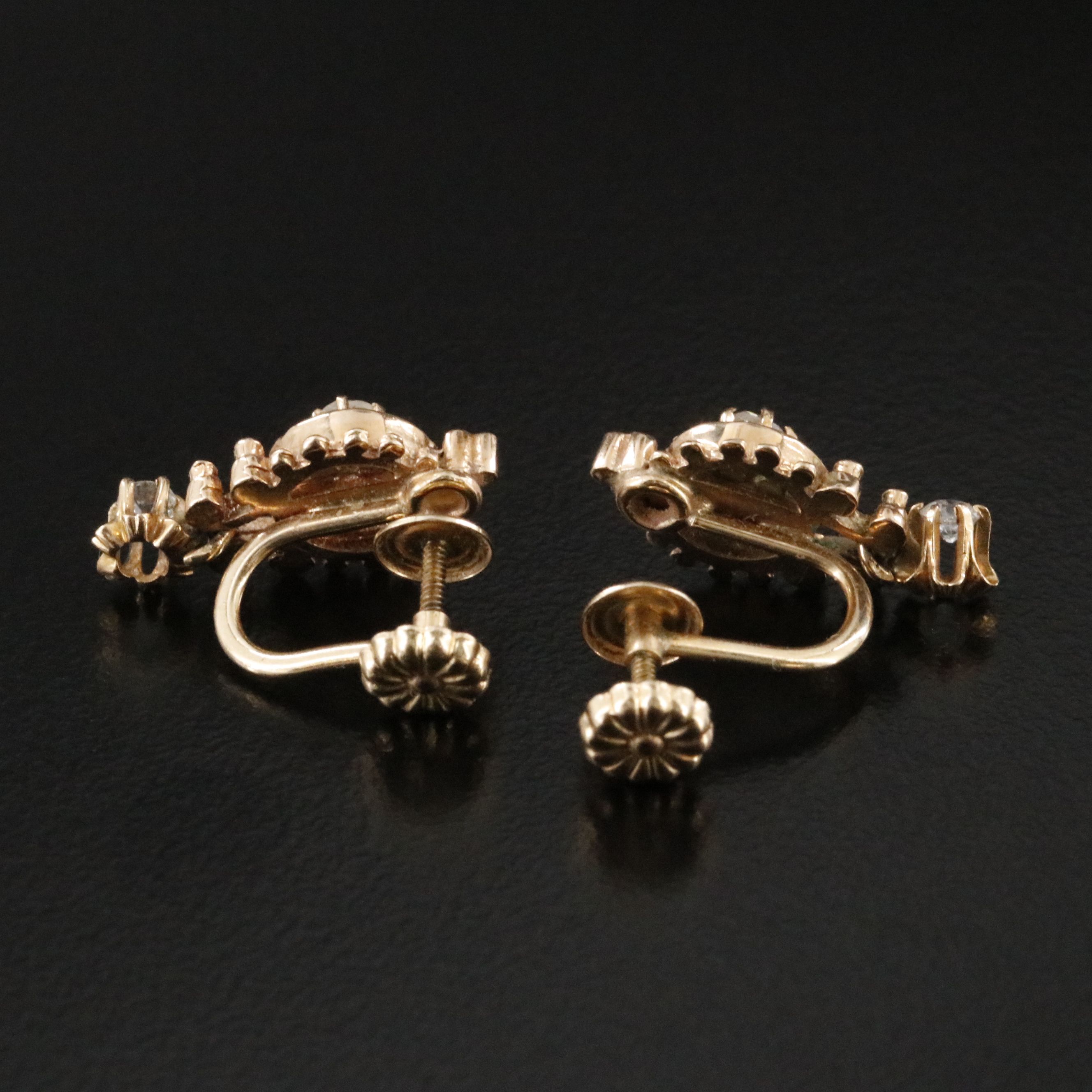 Victorian 14K 0.31 CTW Diamond Buttercup Screw Back Drop Earrings