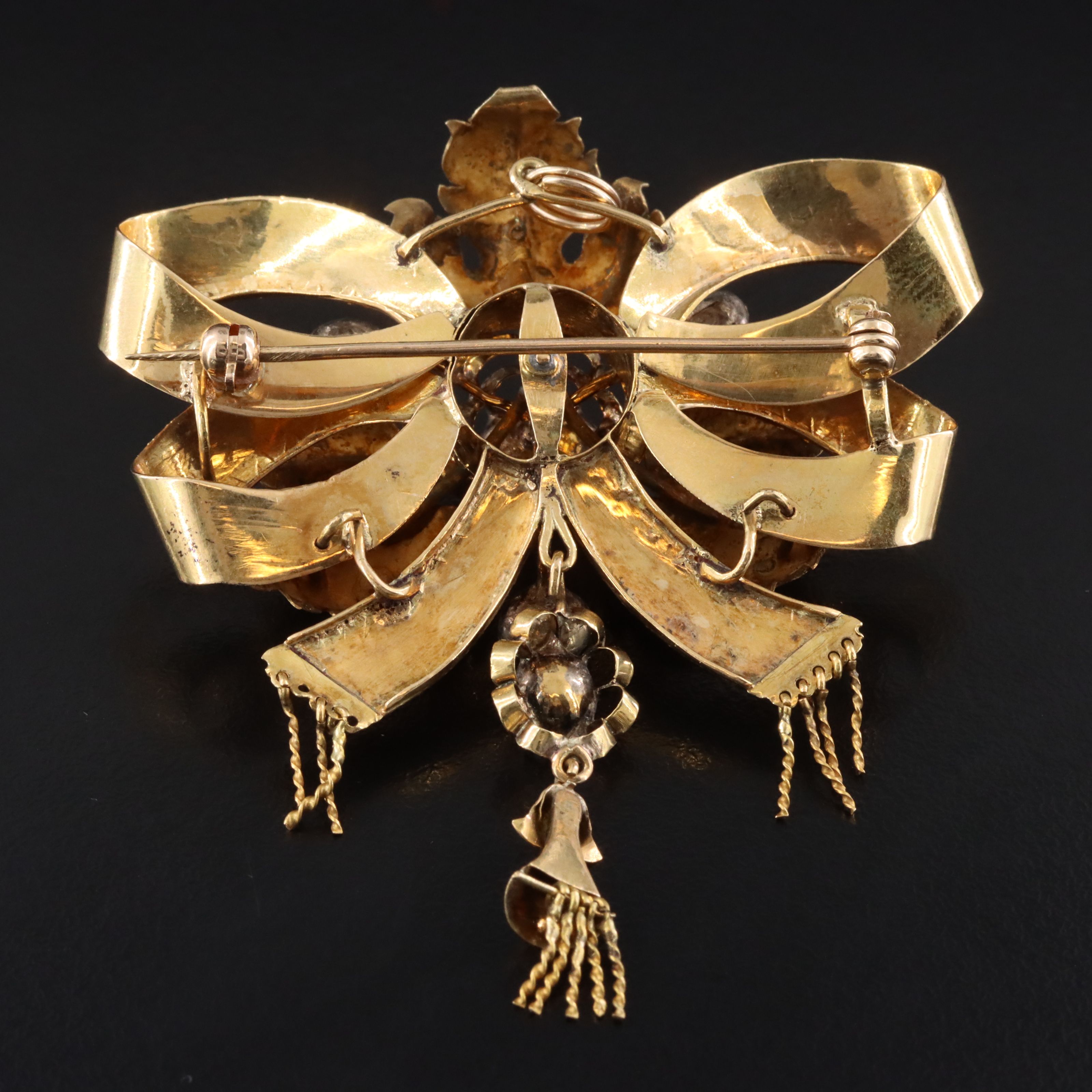 Late Victorian Mourning 18K Pearl and Enamel Bow Brooch