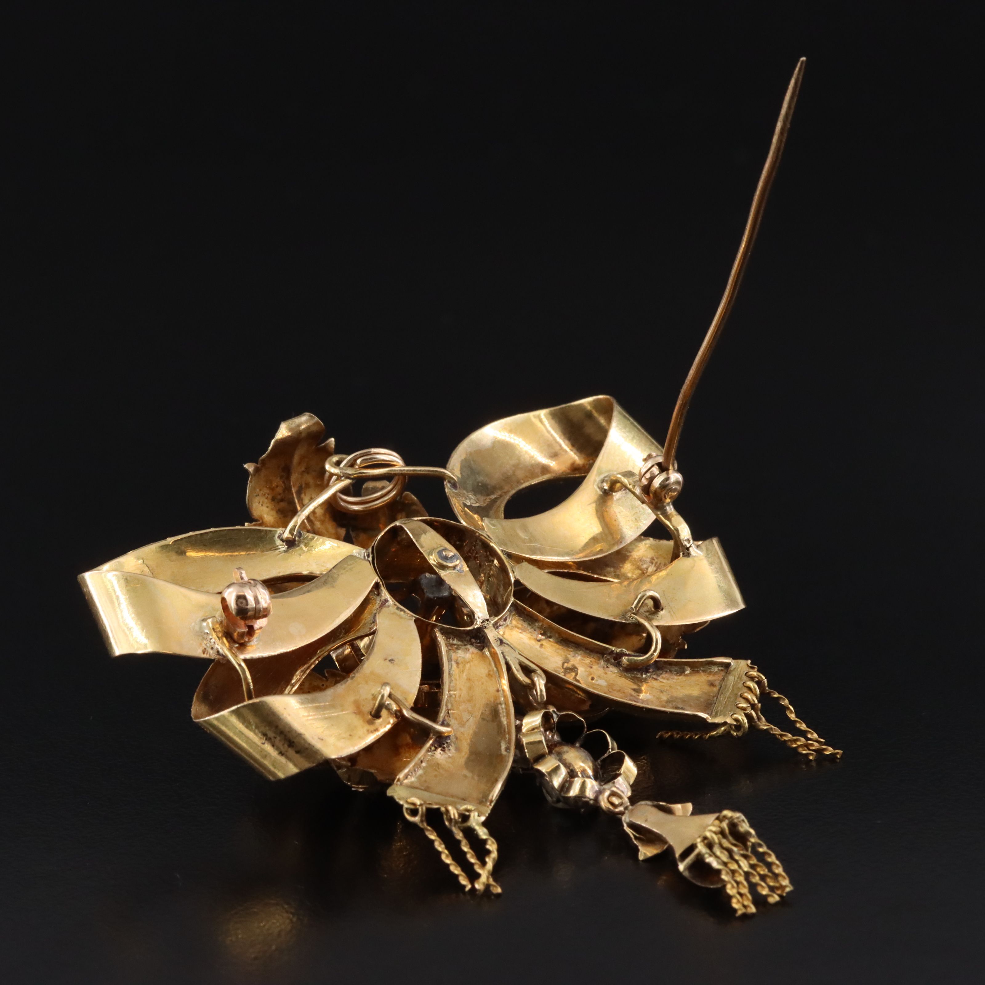 Late Victorian Mourning 18K Pearl and Enamel Bow Brooch