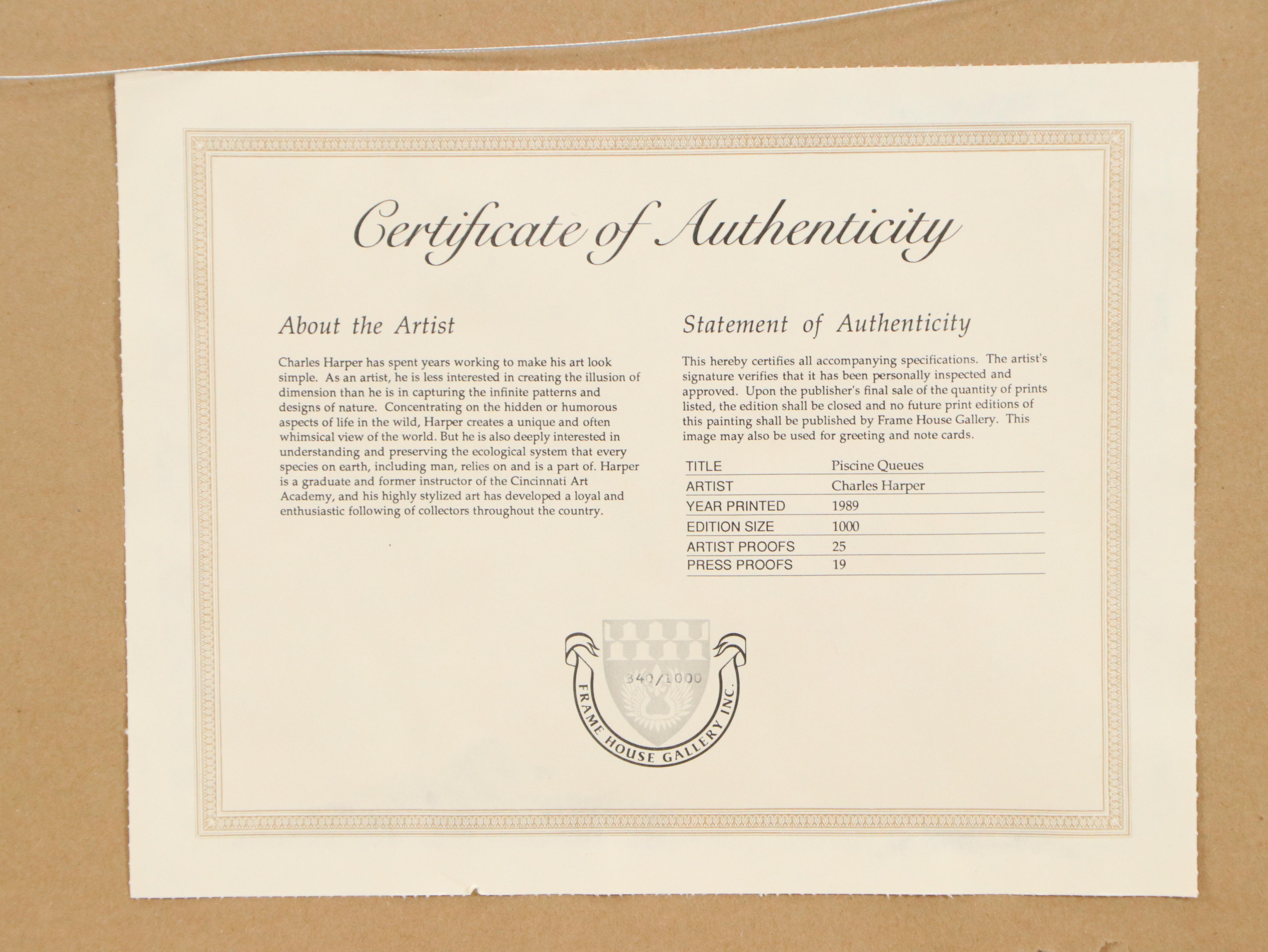 Charley Harper Serigraph "Piscine Queues"