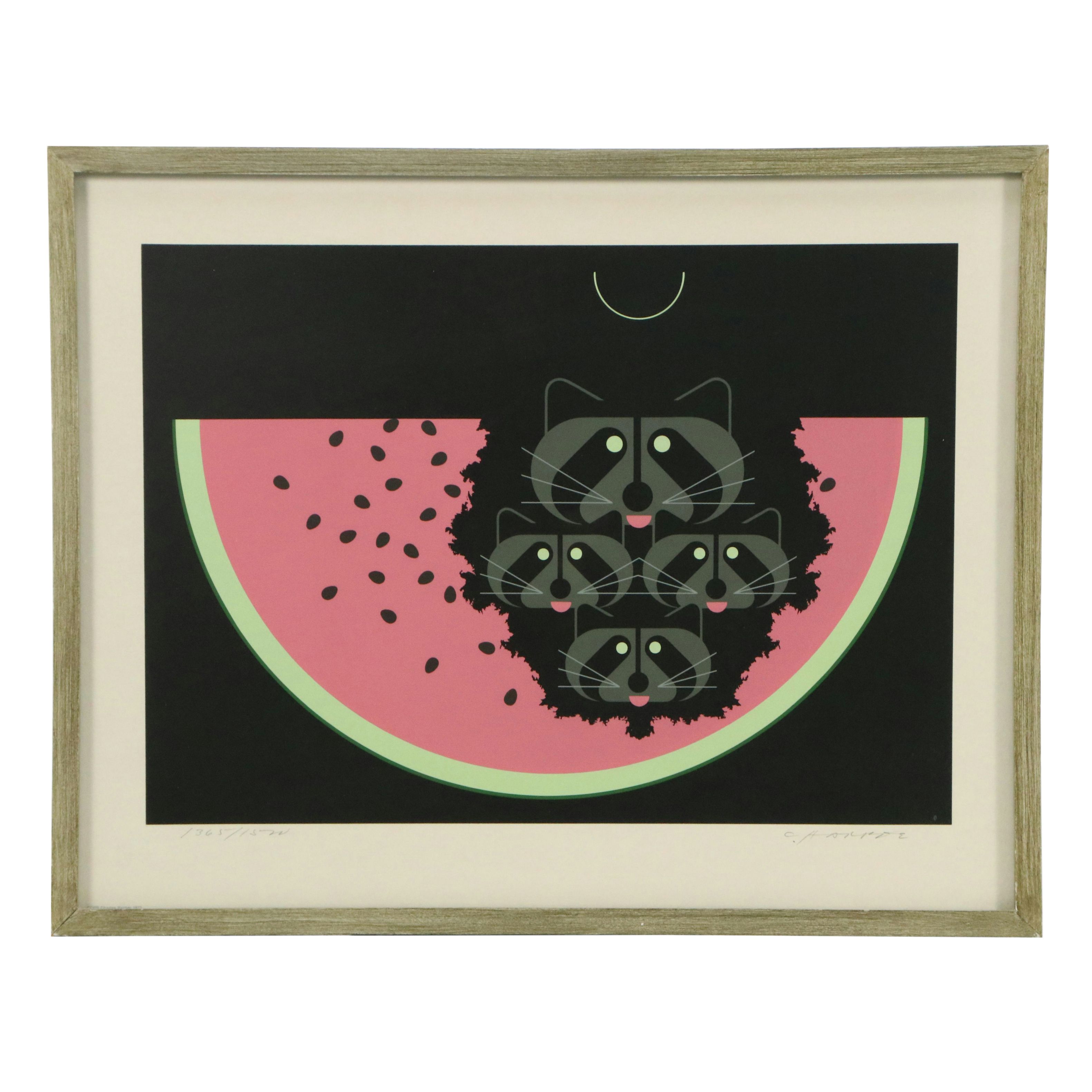Charley Harper Serigraph "Watermelon Moon"
