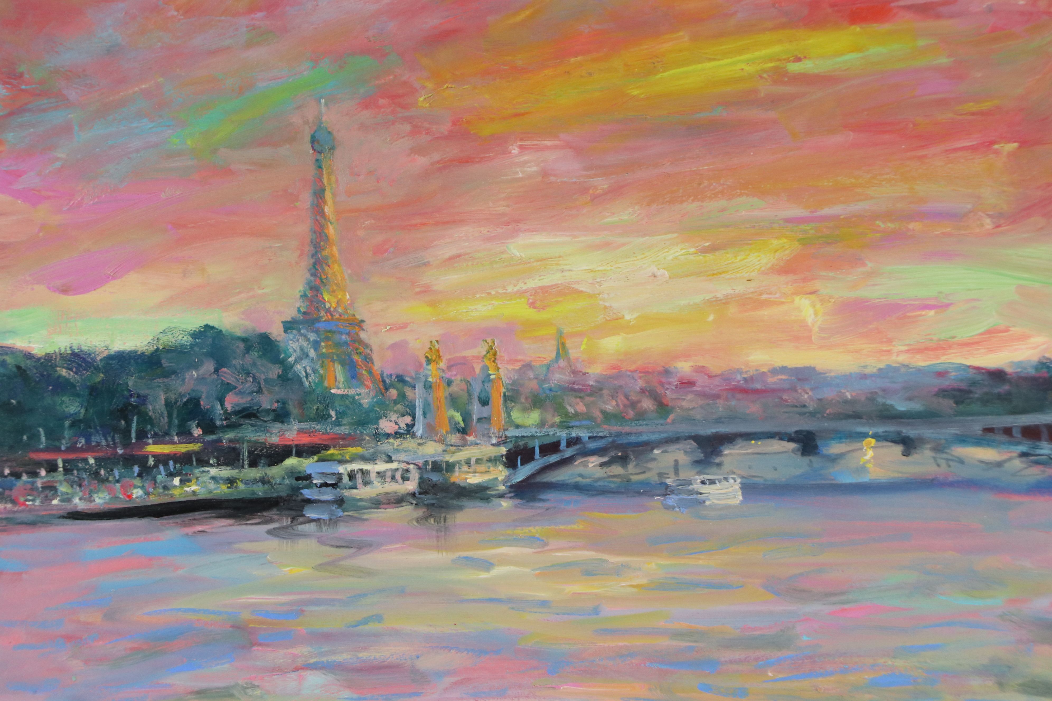 Nino Pippa Impressionist Oil Painting "Paris Sunset," 2019