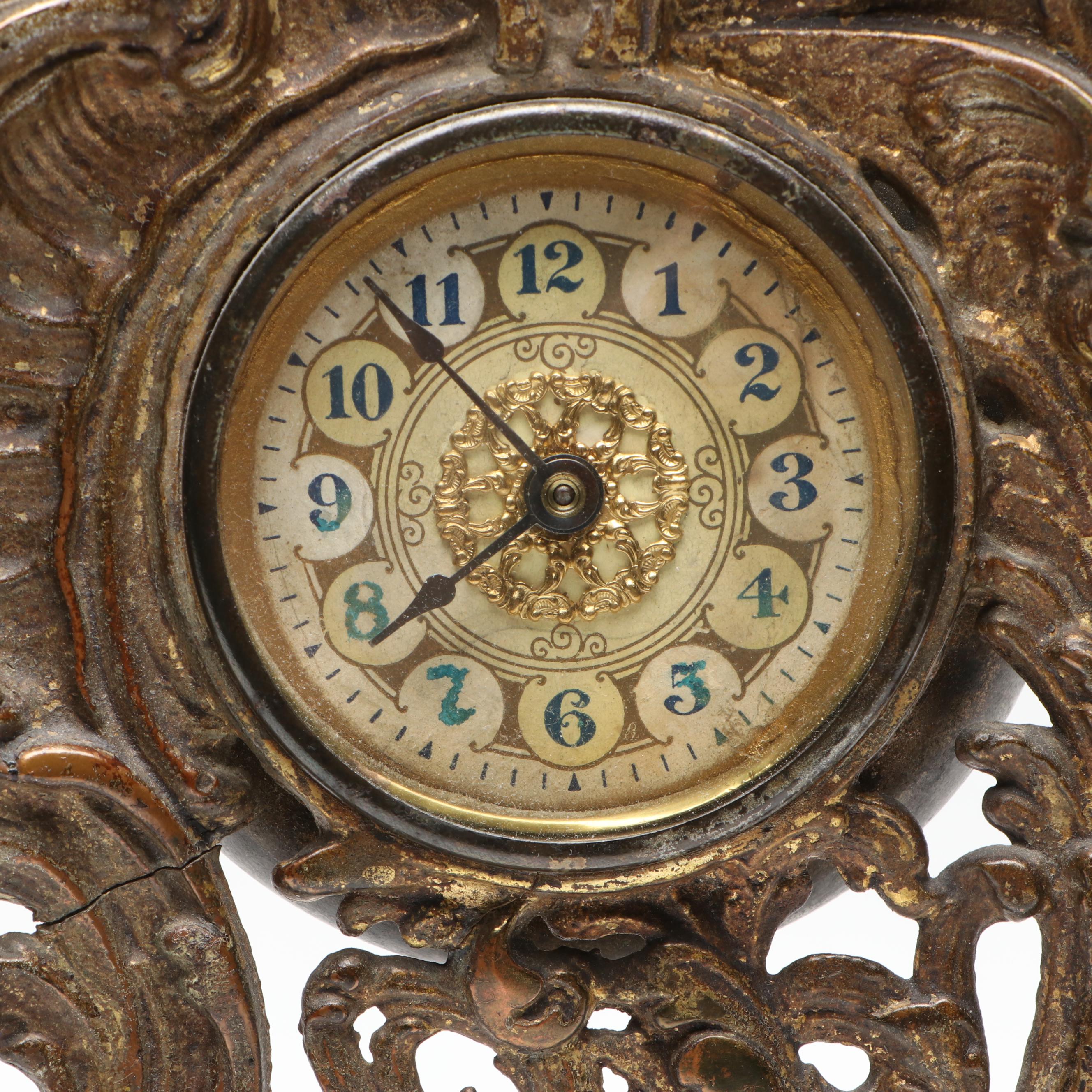 French Rococo Style Brass Openwork Mantel Clock, 1906