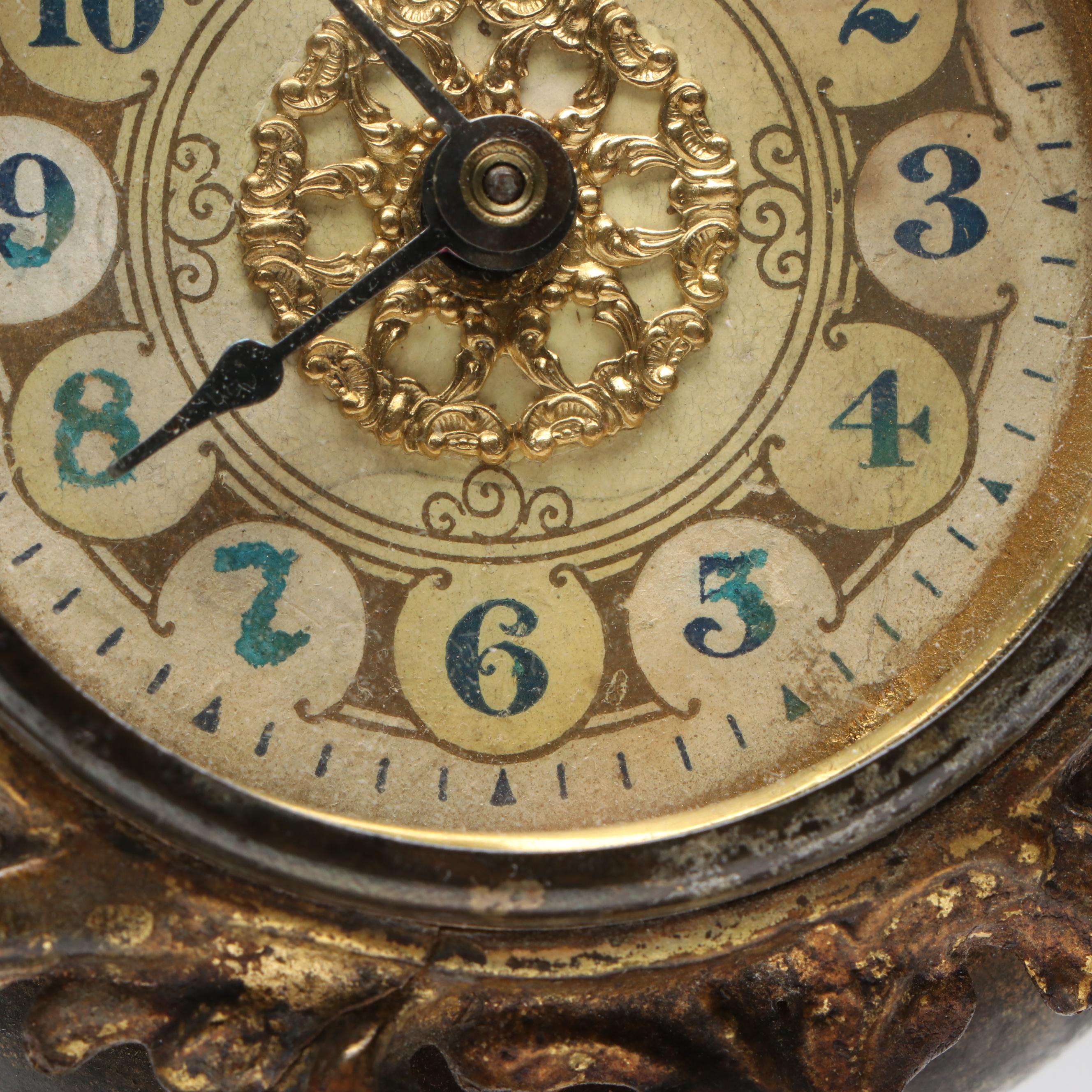 French Rococo Style Brass Openwork Mantel Clock, 1906