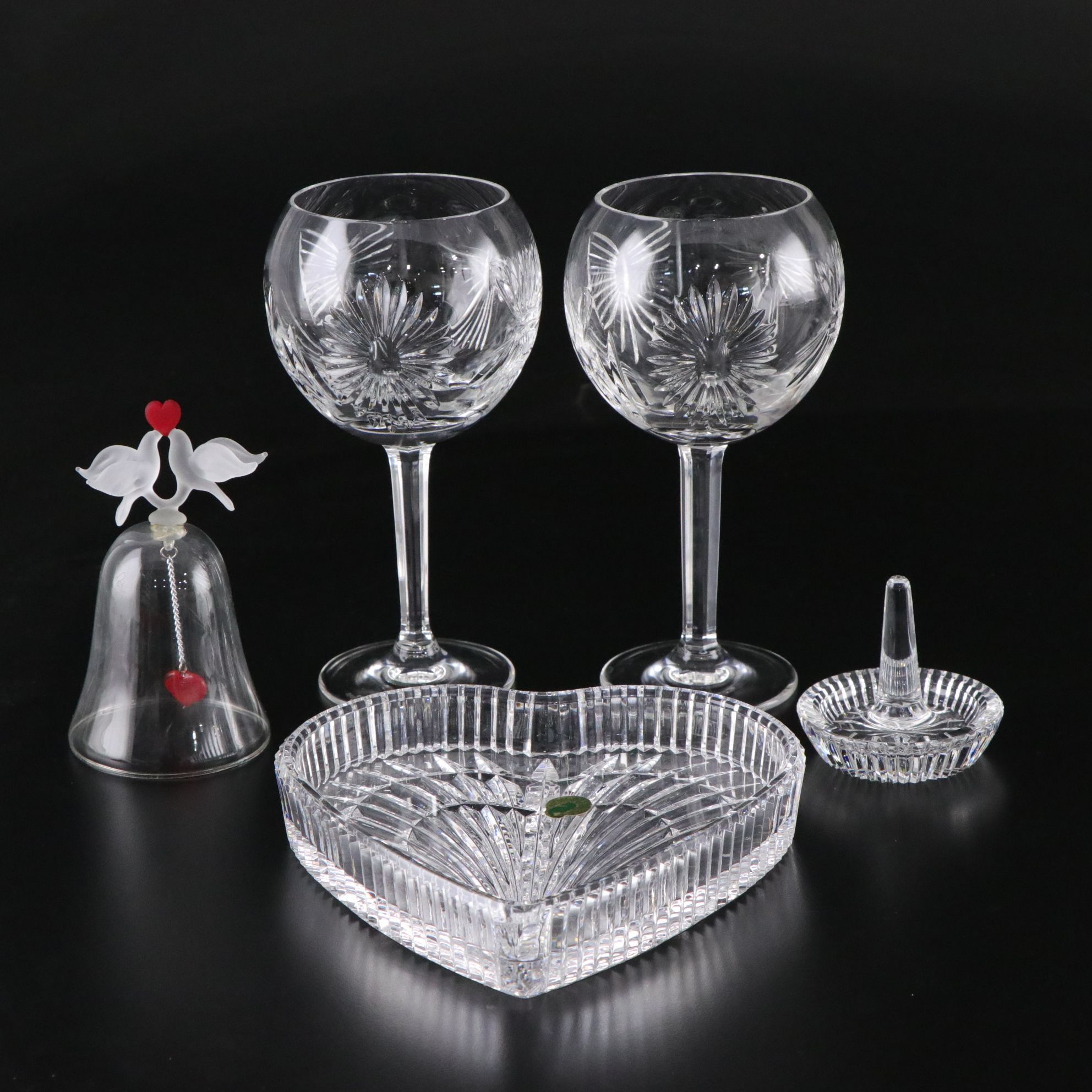 Waterford Millennium "Five Toasts" Crystal Stems with Heart Dish and Ring Holder