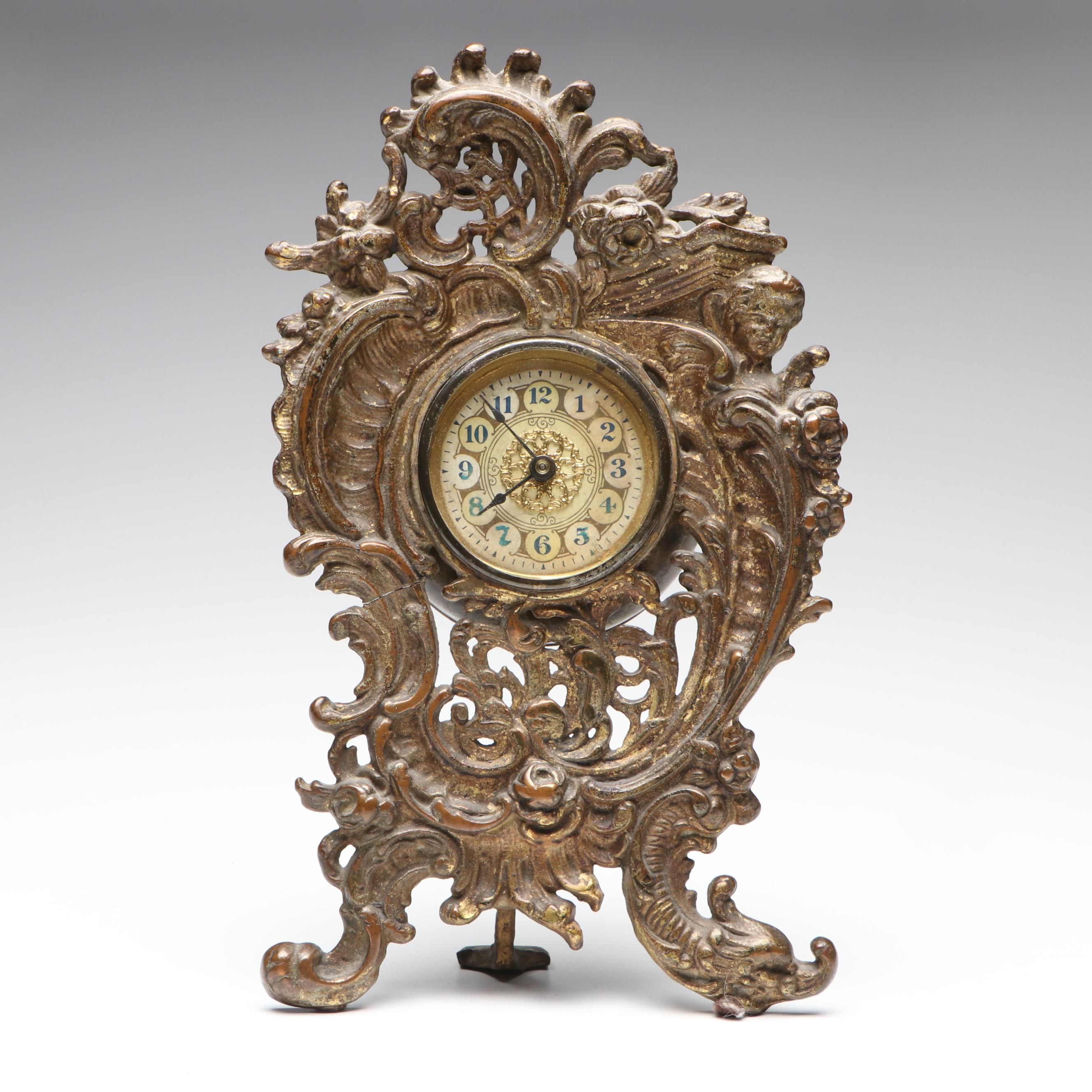 French Rococo Style Brass Openwork Mantel Clock, 1906