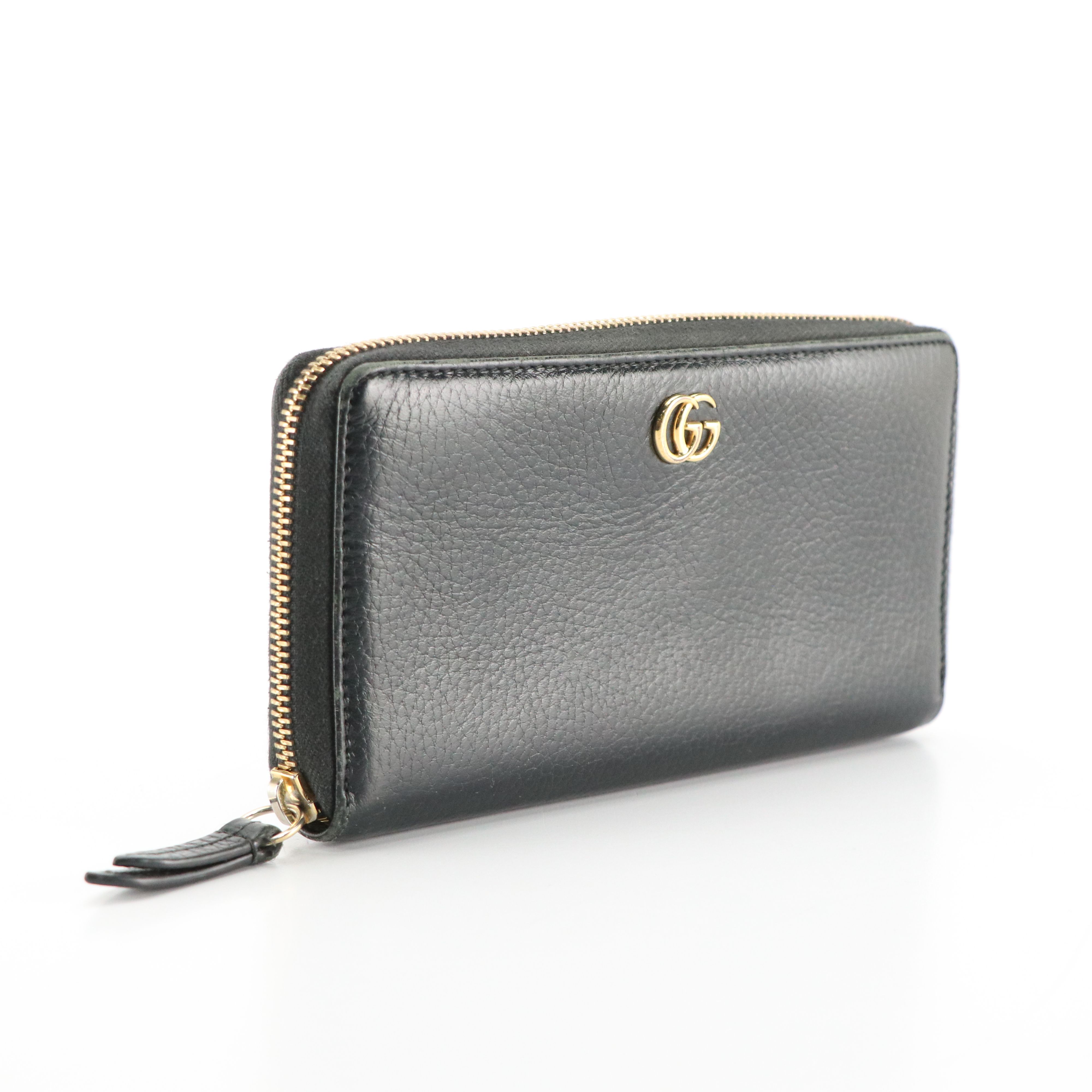 Gucci GG Marmont Zip-Around Wallet in Black Grained Leather