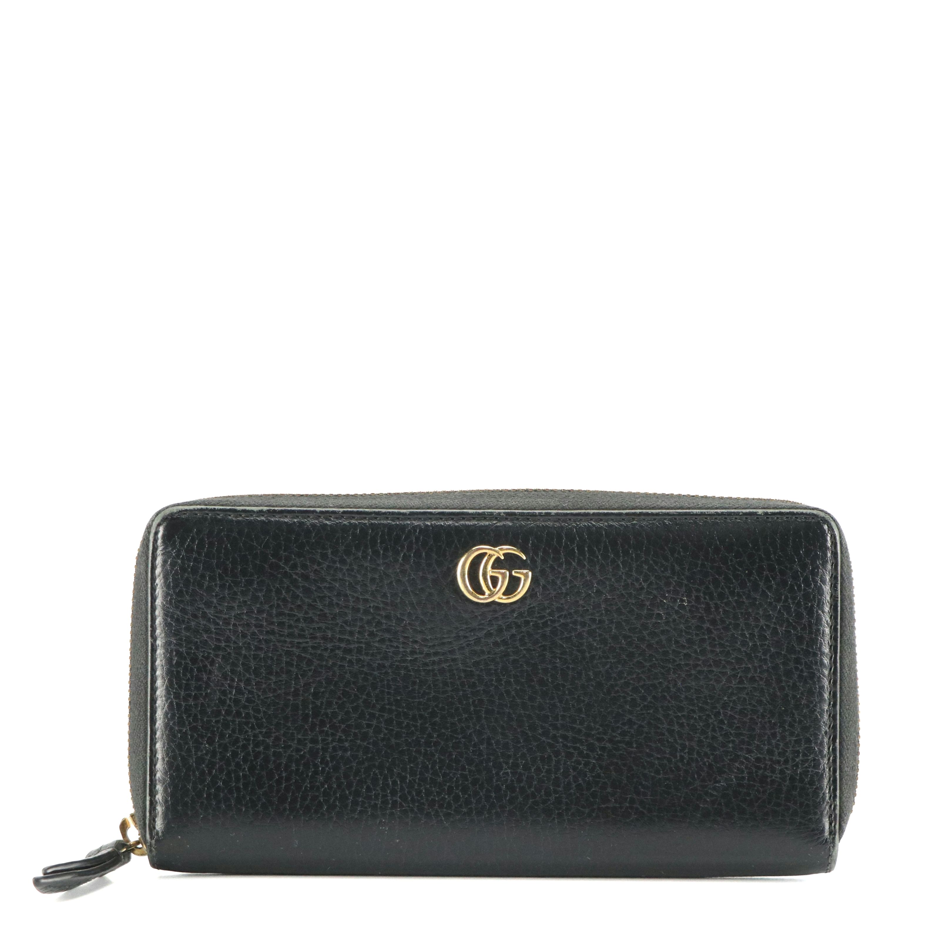 Gucci GG Marmont Zip-Around Wallet in Black Grained Leather