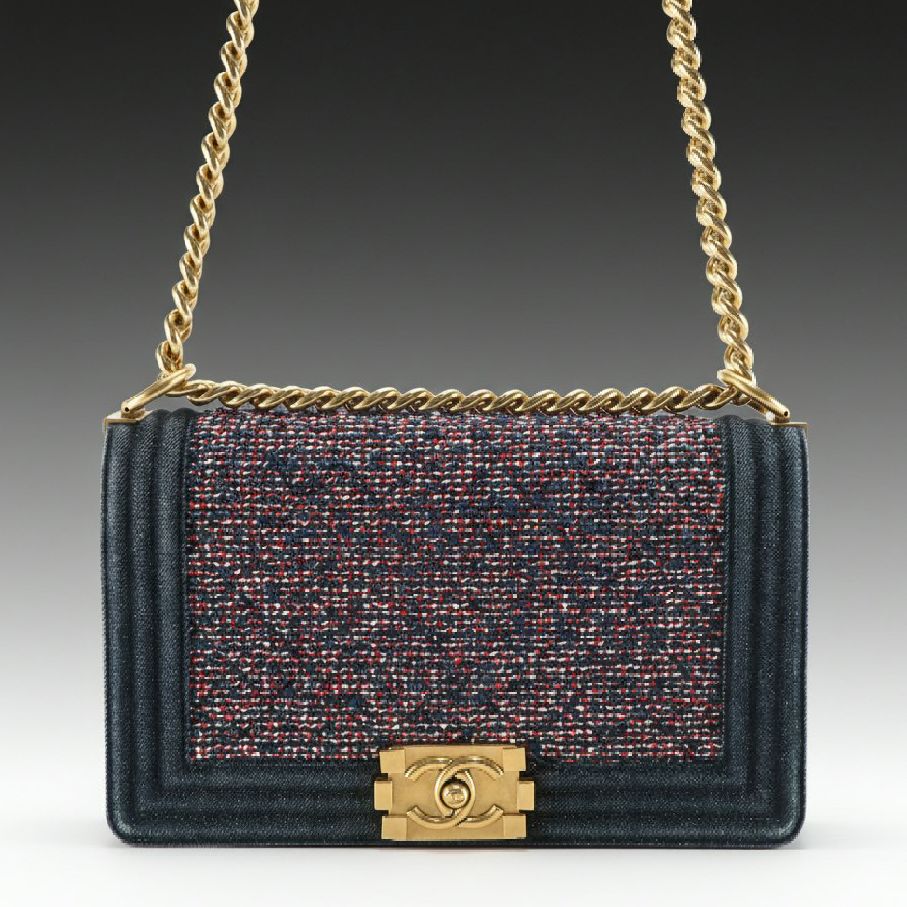 Chanel Boy Flap Chain Strap Bag in Tweed and Quilted Denim