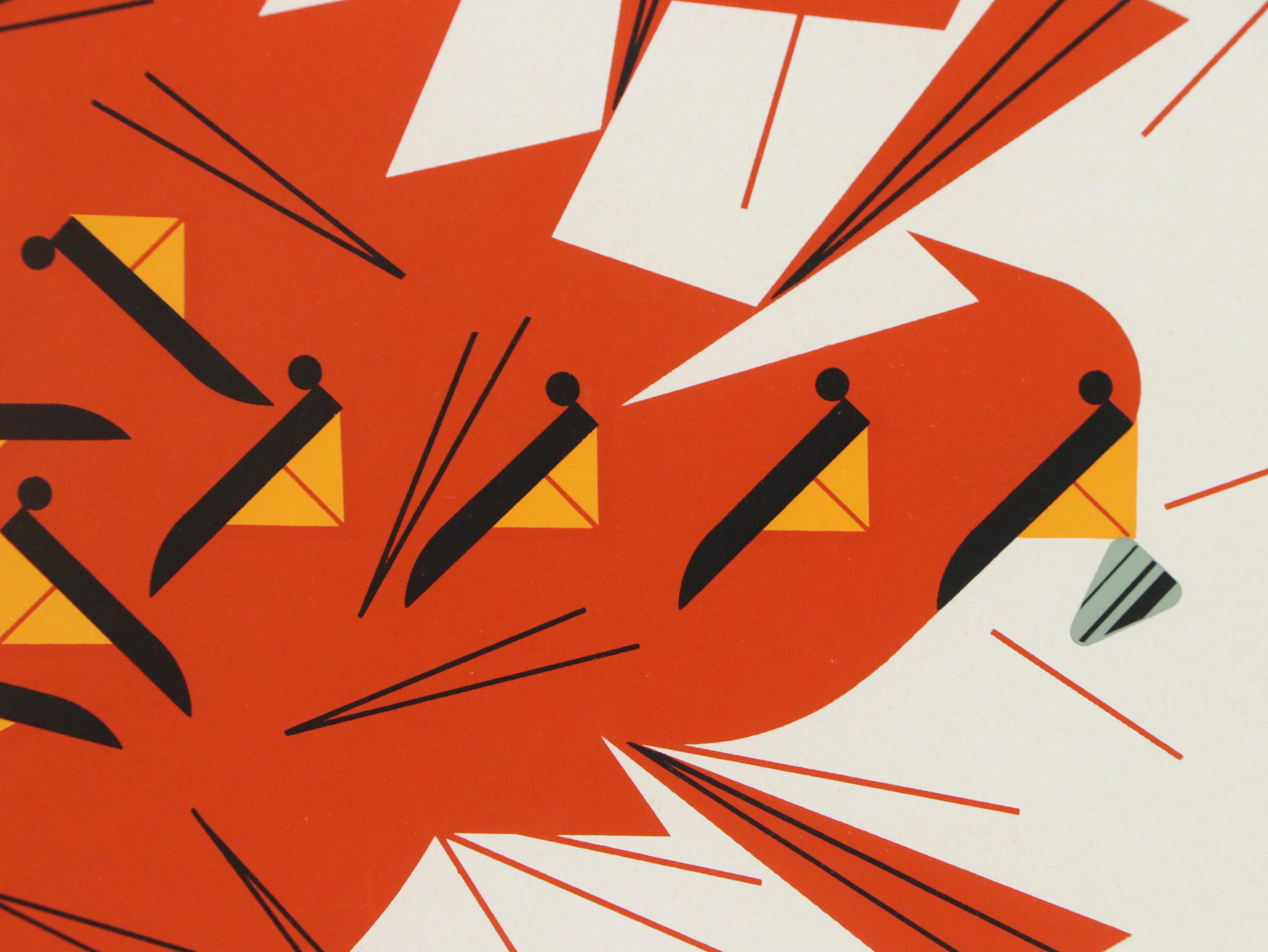 Charley Harper Serigraph Print "The Last Sunflower Seed," 1973