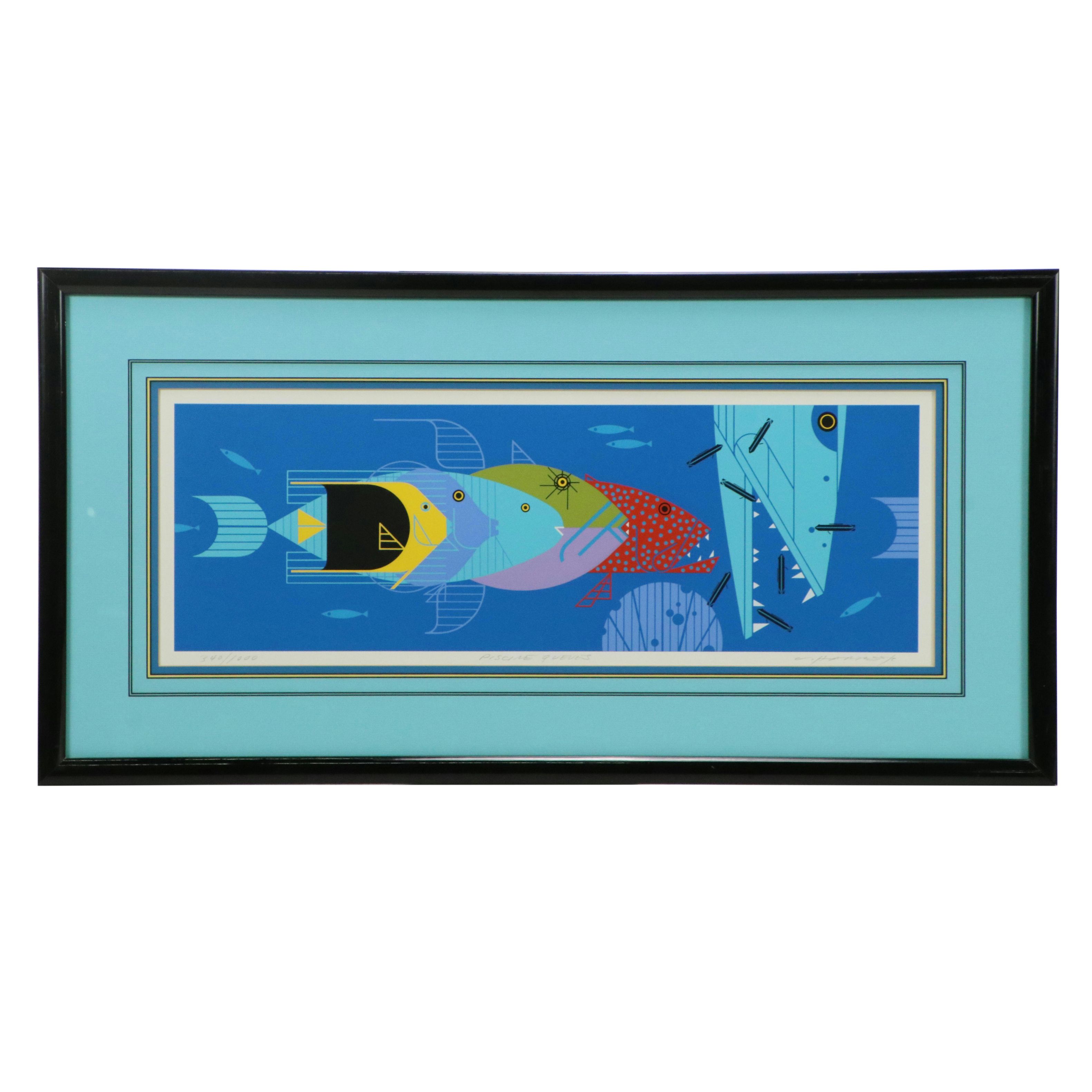 Charley Harper Serigraph "Piscine Queues"