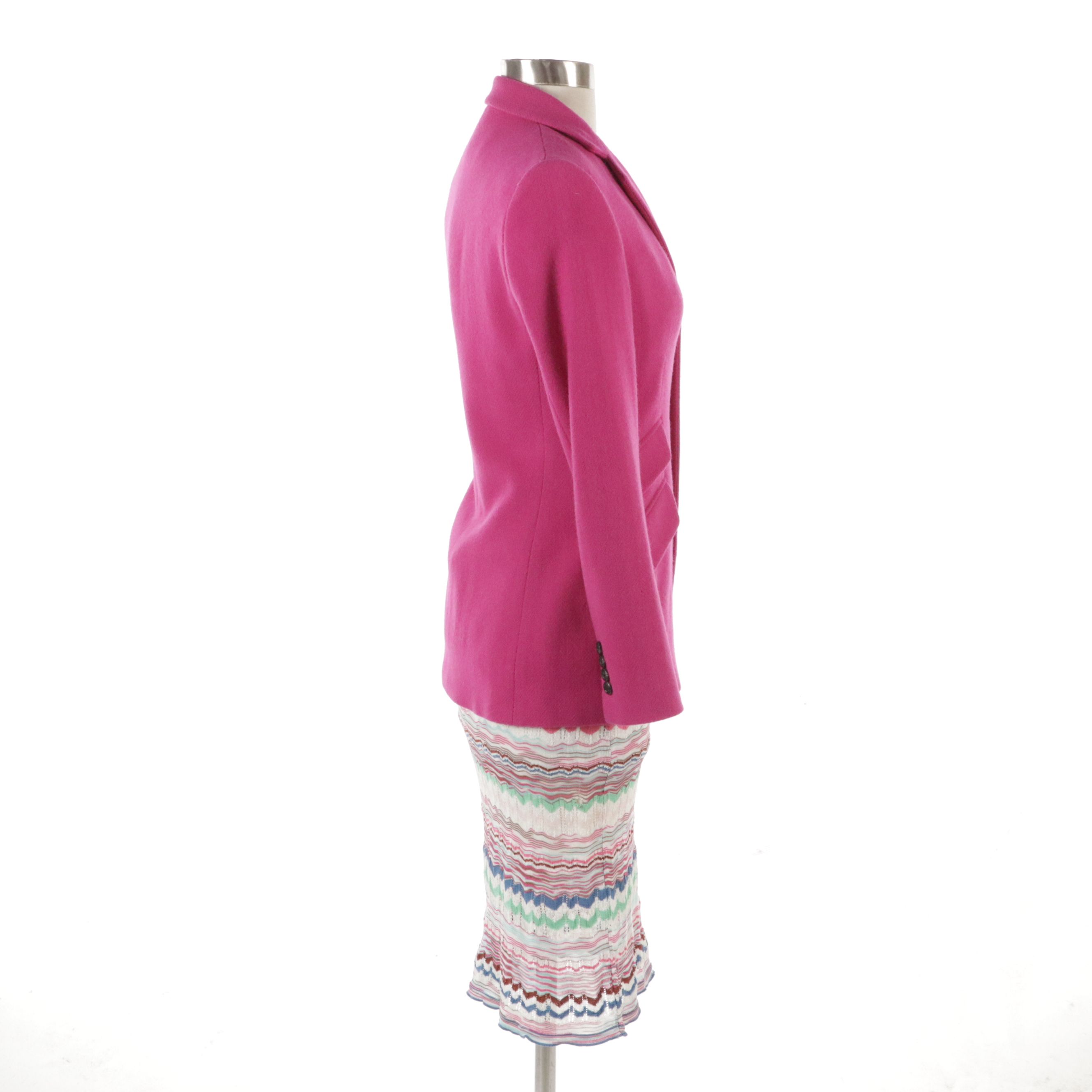 Ralph Lauren Black Label Fuchsia Wool Blazer and Missoni Multicolor Knit Skirt