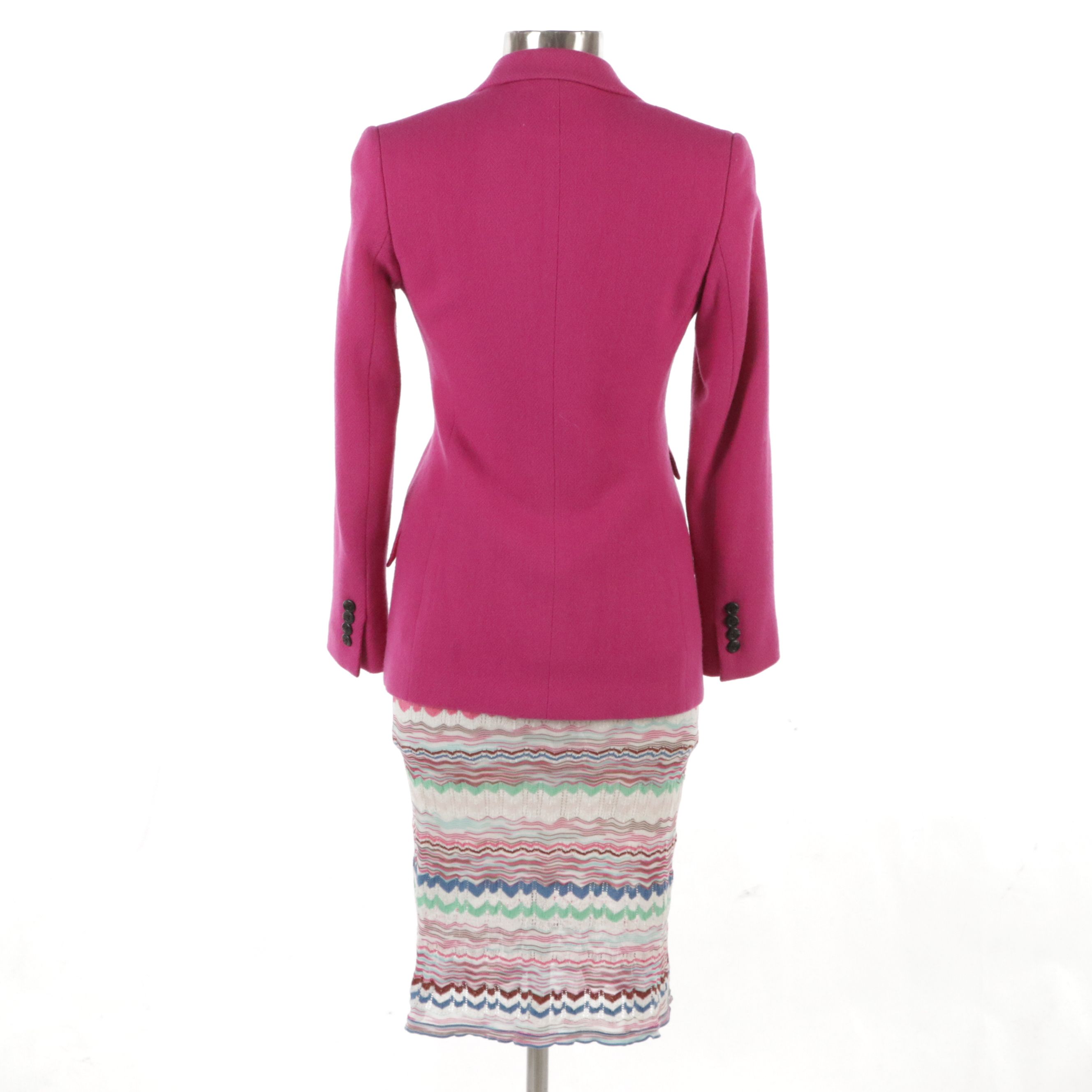 Ralph Lauren Black Label Fuchsia Wool Blazer and Missoni Multicolor Knit Skirt