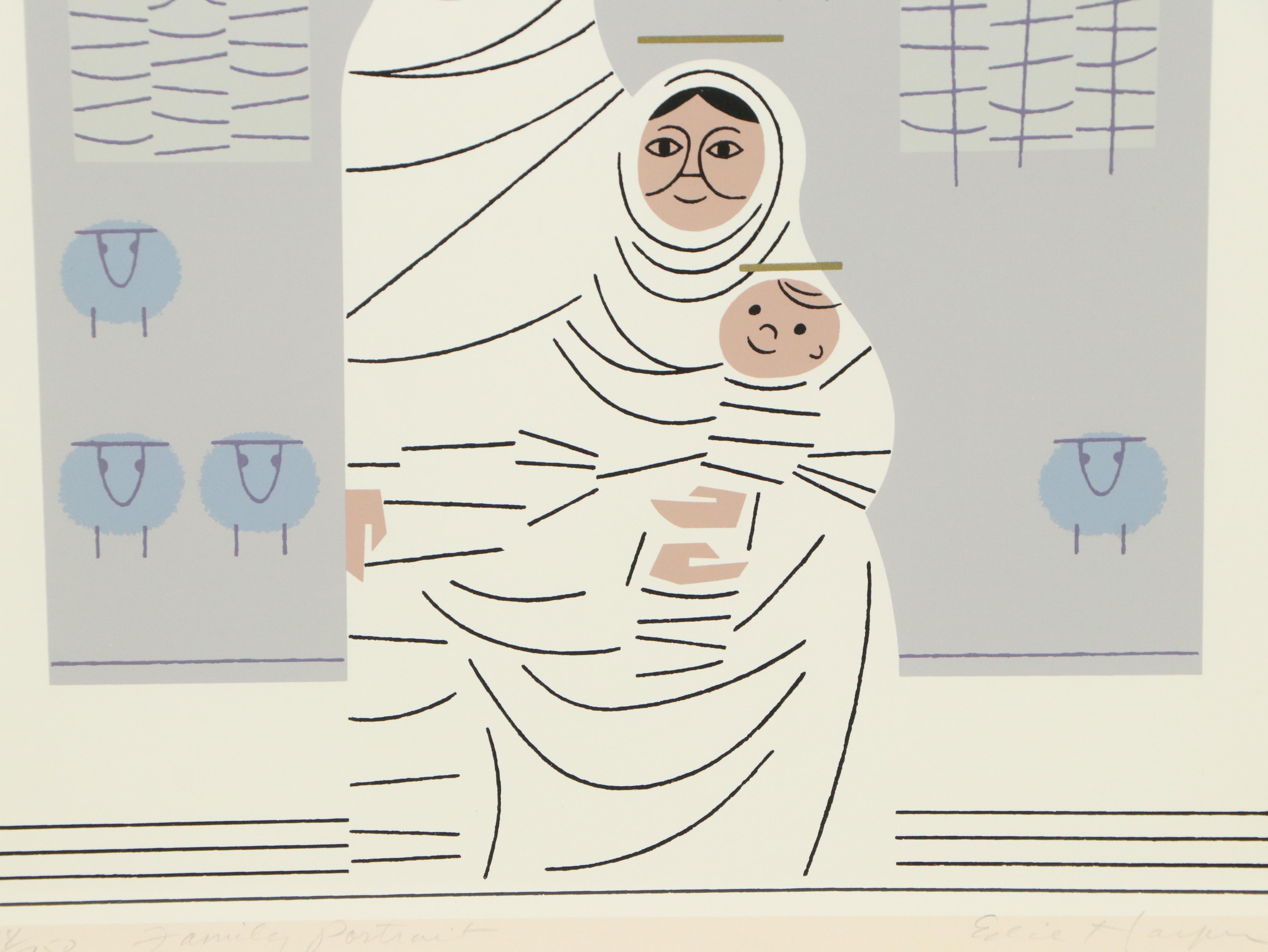 Edie Harper Serigraph Print "Family Portrait," 1979