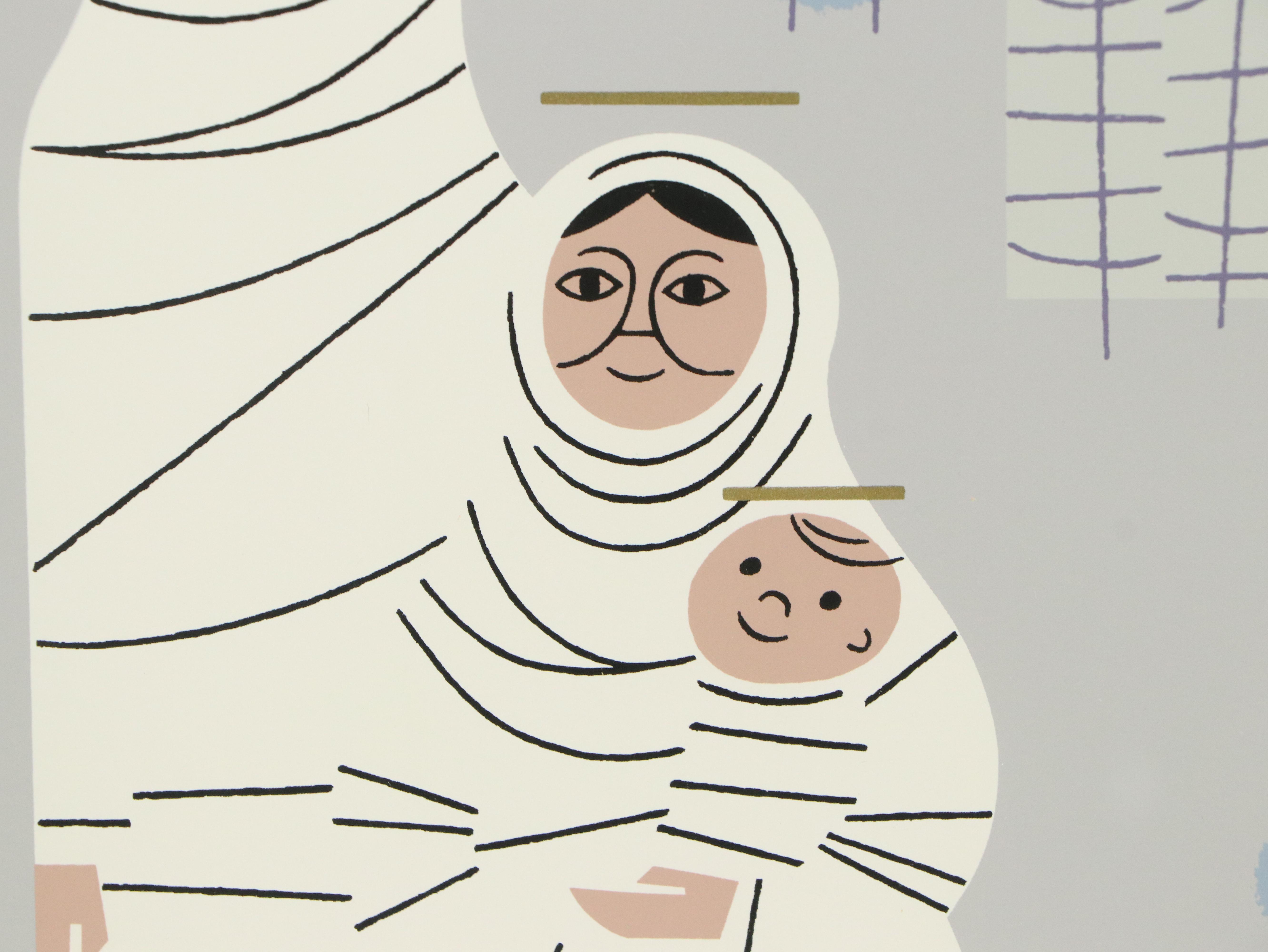 Edie Harper Serigraph Print "Family Portrait," 1979