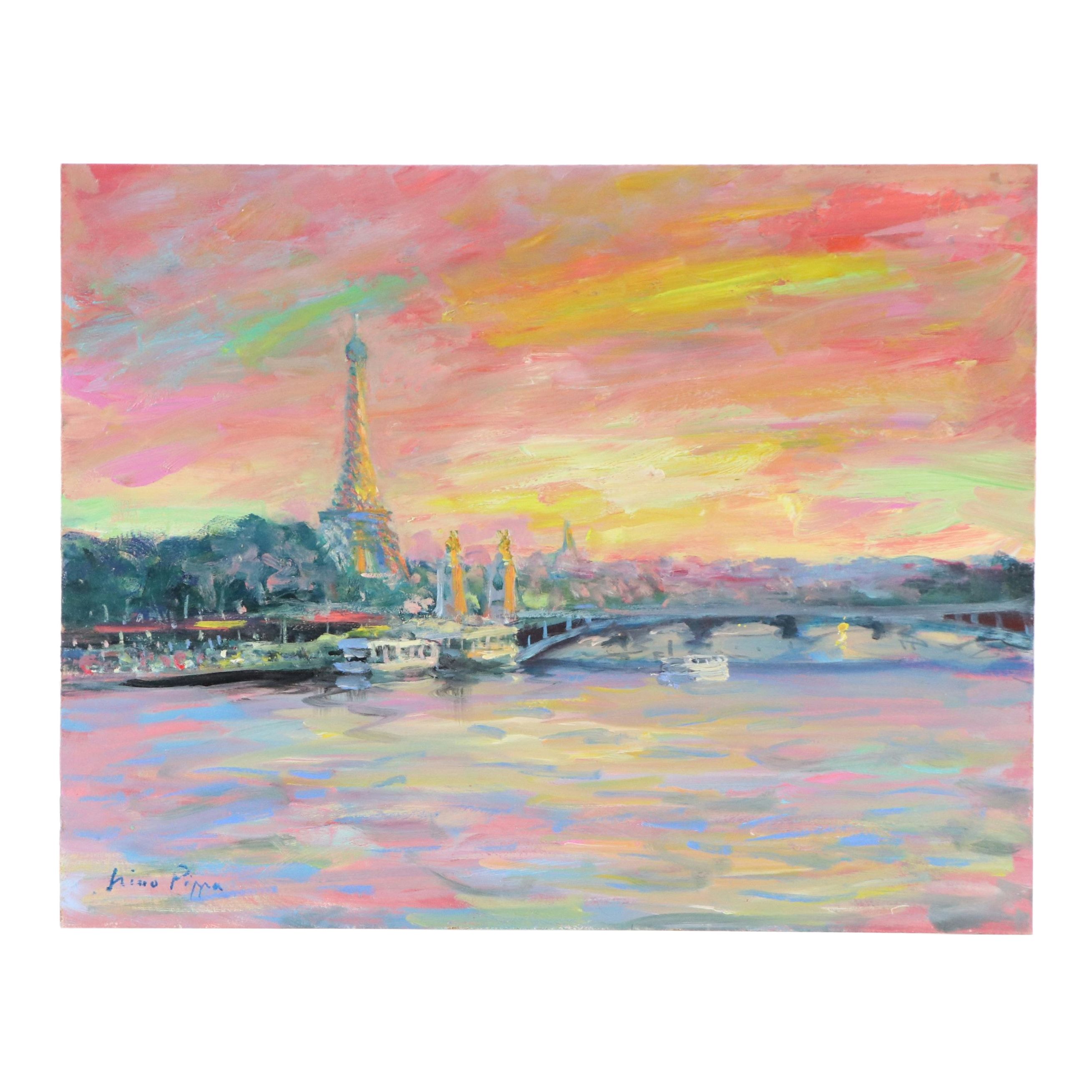 Nino Pippa Impressionist Oil Painting "Paris Sunset," 2019