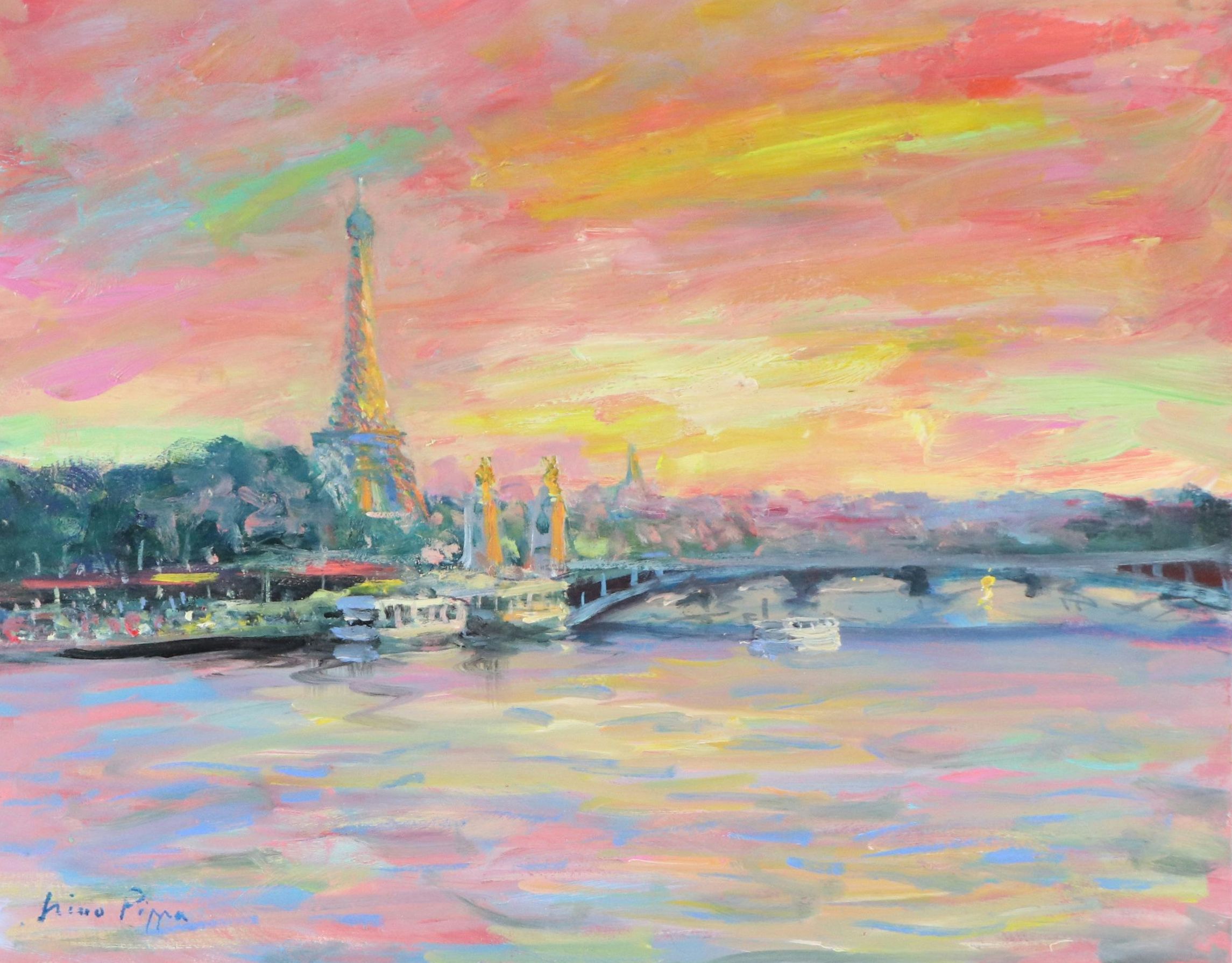 Nino Pippa Impressionist Oil Painting "Paris Sunset," 2019