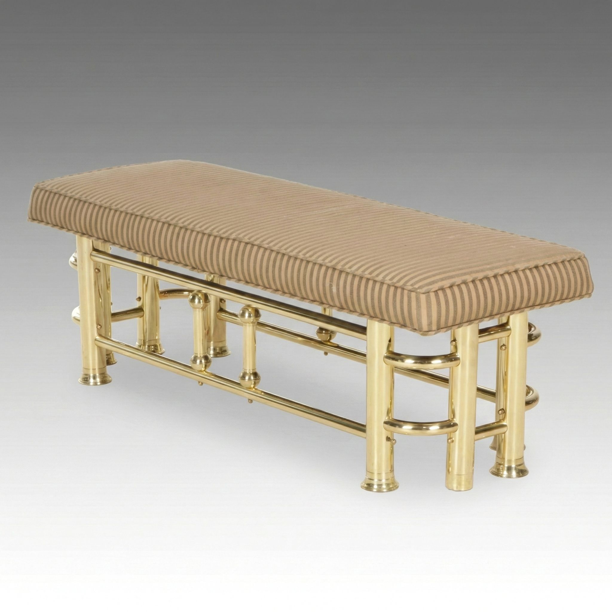 Regency Style Brass Bench with Upholstered Seat Cushion, 21st Century