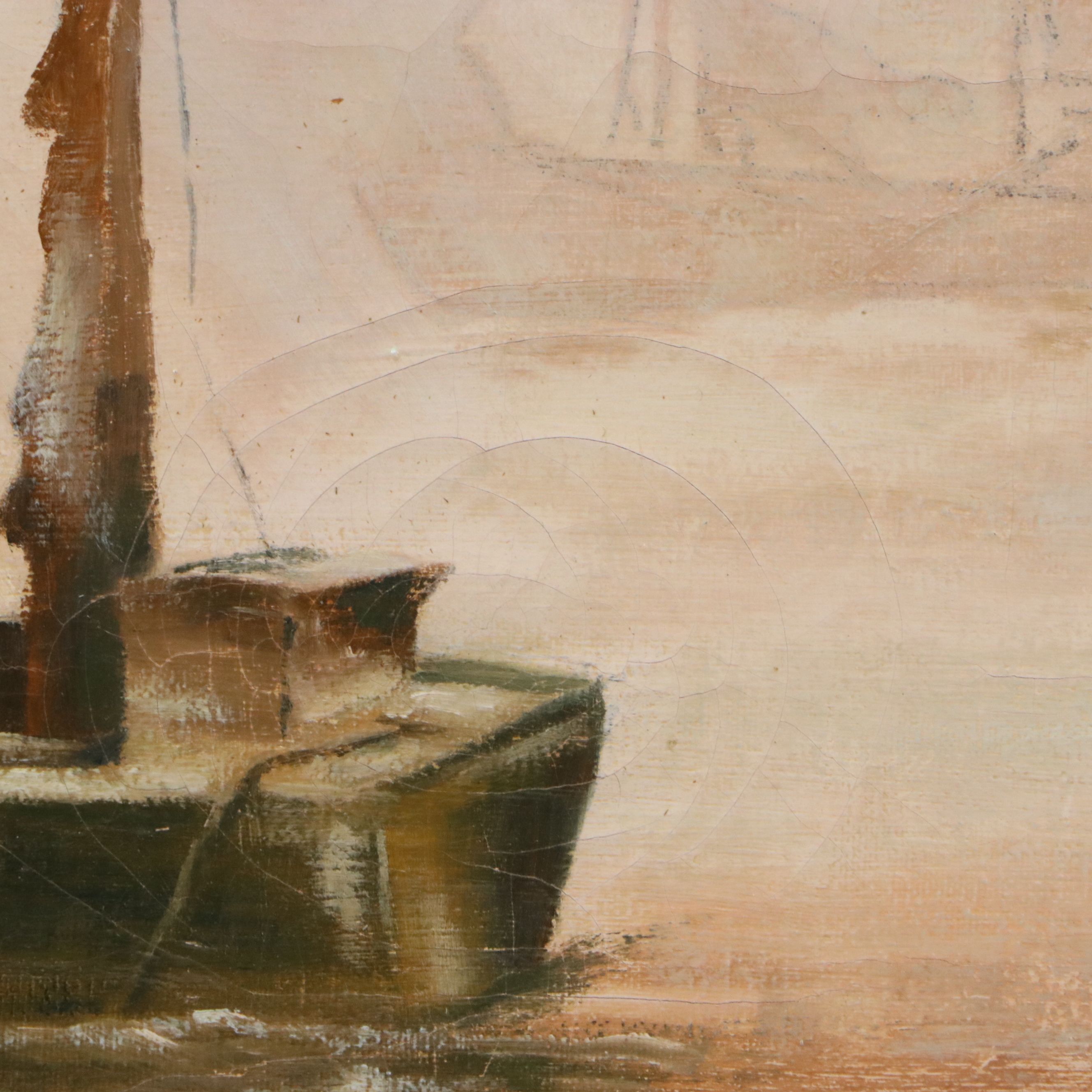 Reginald Grooms Oil Painting "Fisherman & Boats," 20th Century