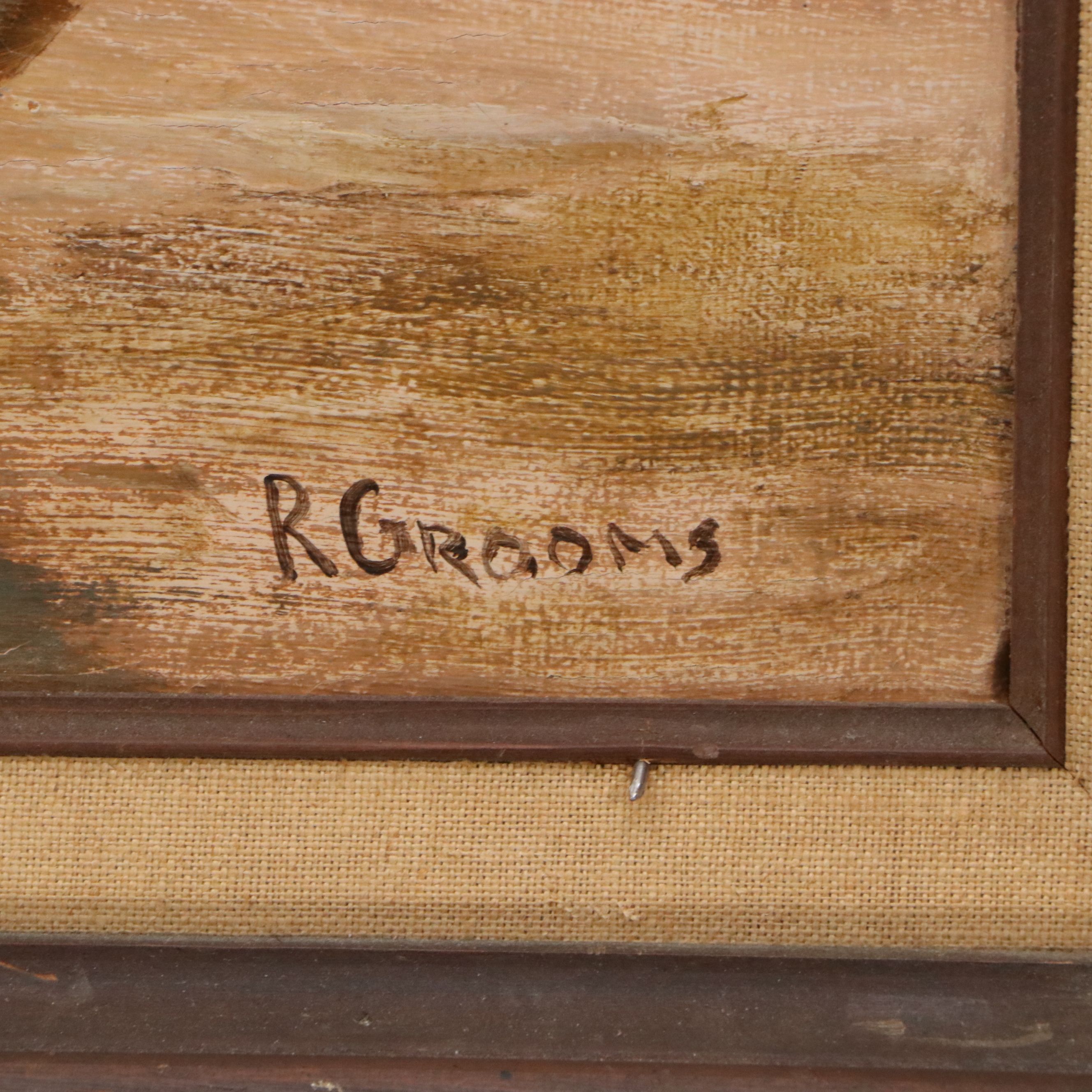 Reginald Grooms Oil Painting "Fisherman & Boats," 20th Century