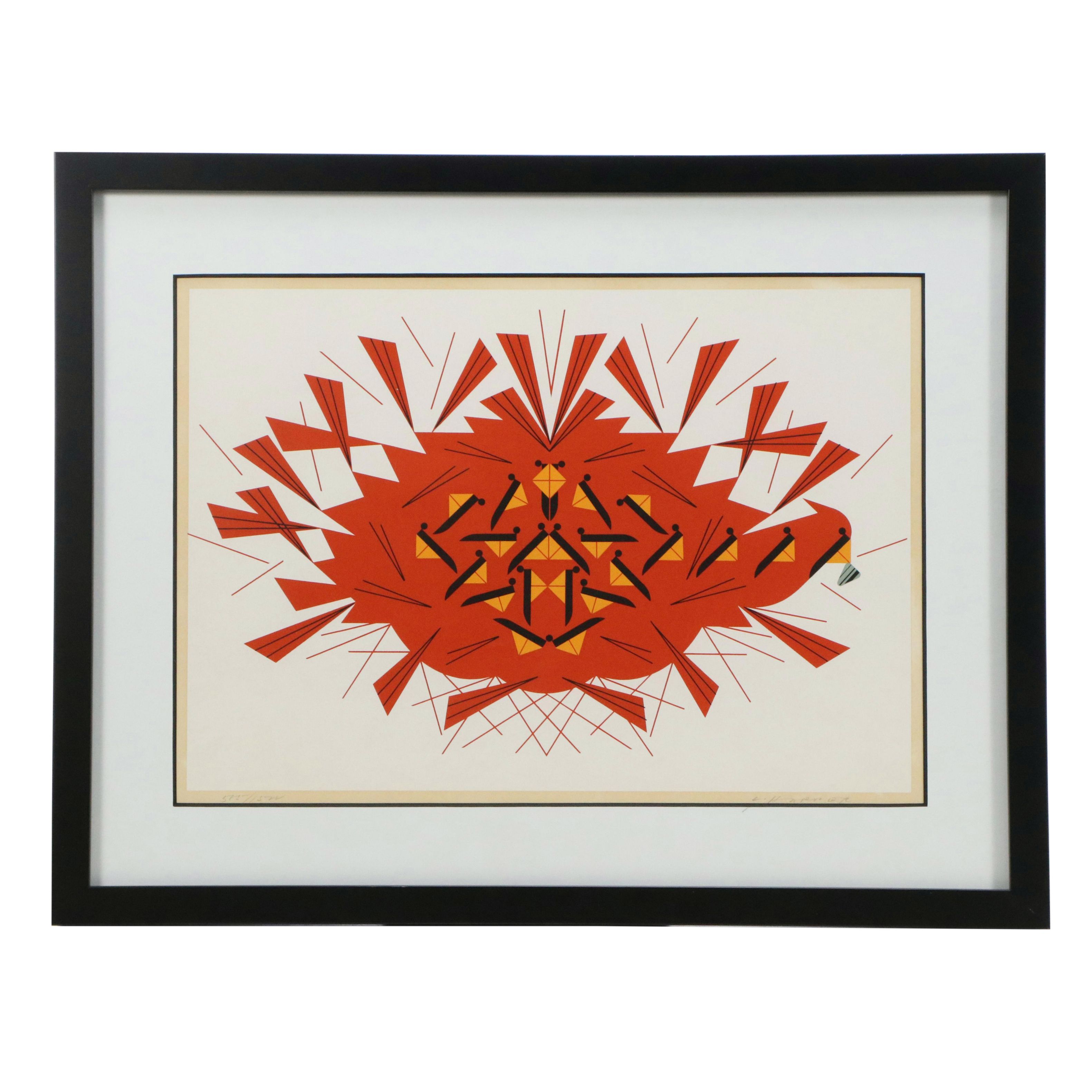 Charley Harper Serigraph Print "The Last Sunflower Seed," 1973