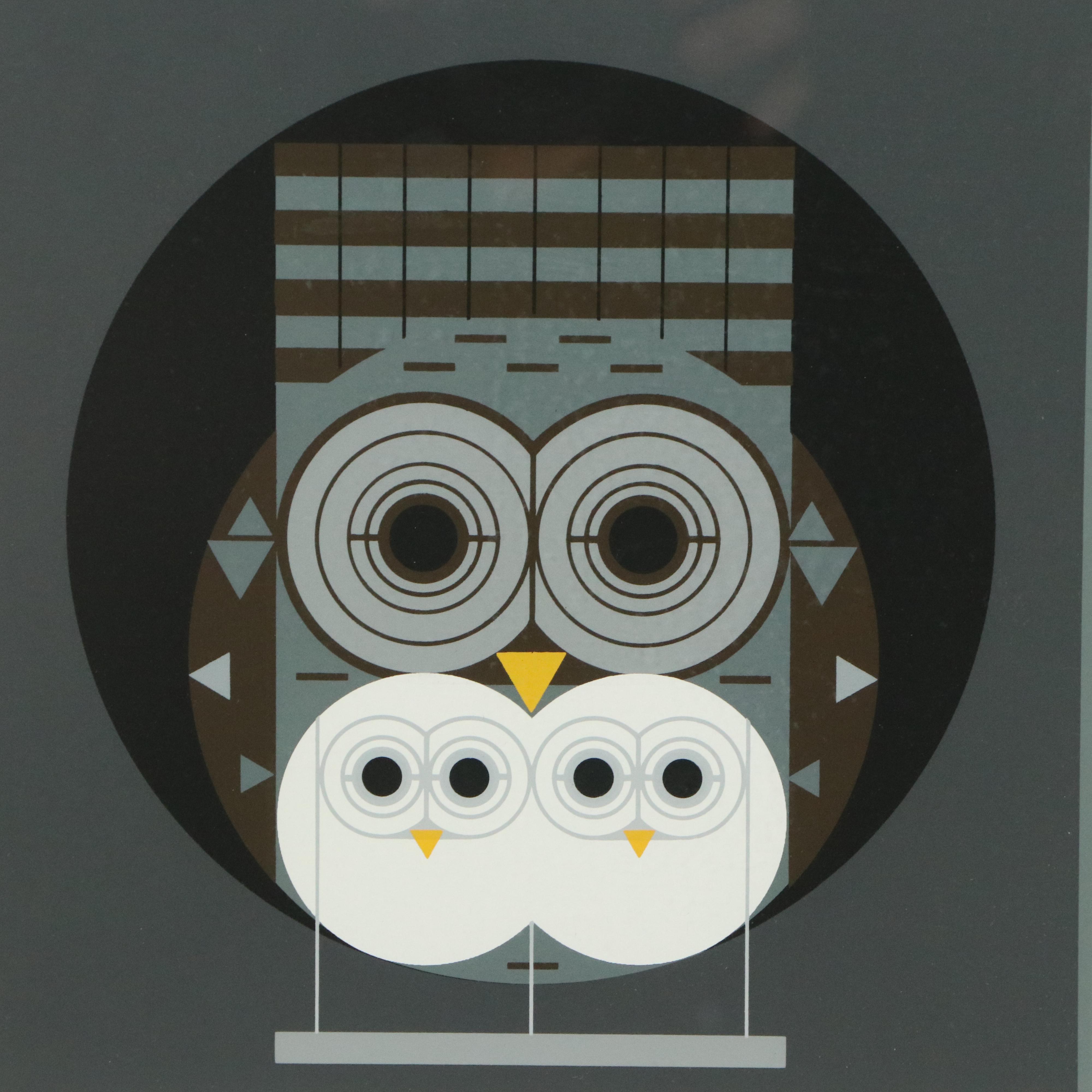 Charley Harper Serigraph "Family Owlbum"