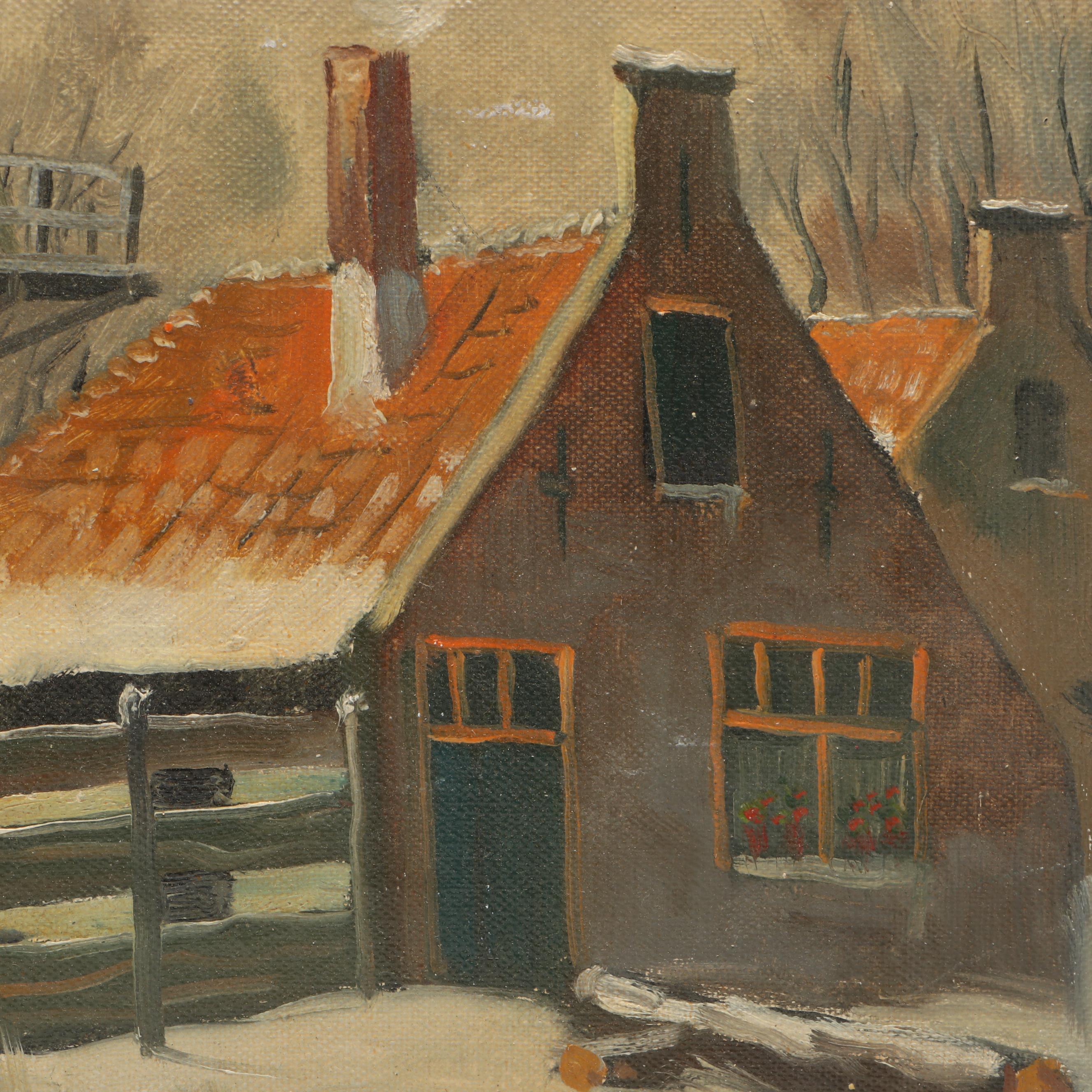 Oil Painting of Country Home with Grain Silo, Circa Early 20th Century