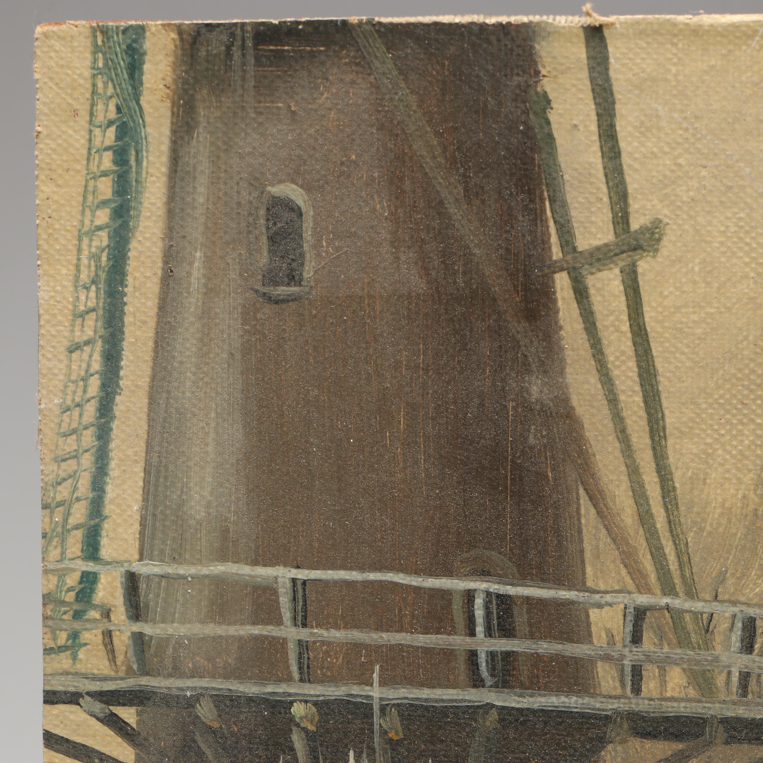 Oil Painting of Country Home with Grain Silo, Circa Early 20th Century