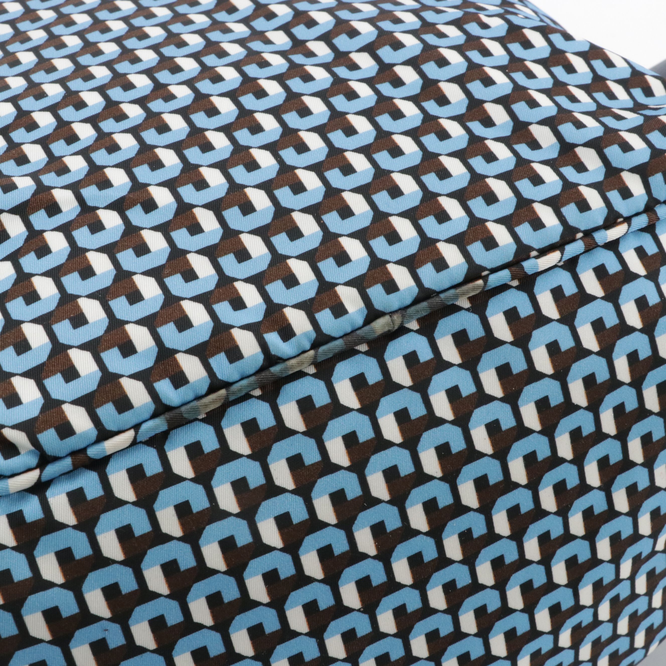 Prada Drawstring Backpack in Stampato Tessuto Nylon and Navy Saffiano Leather