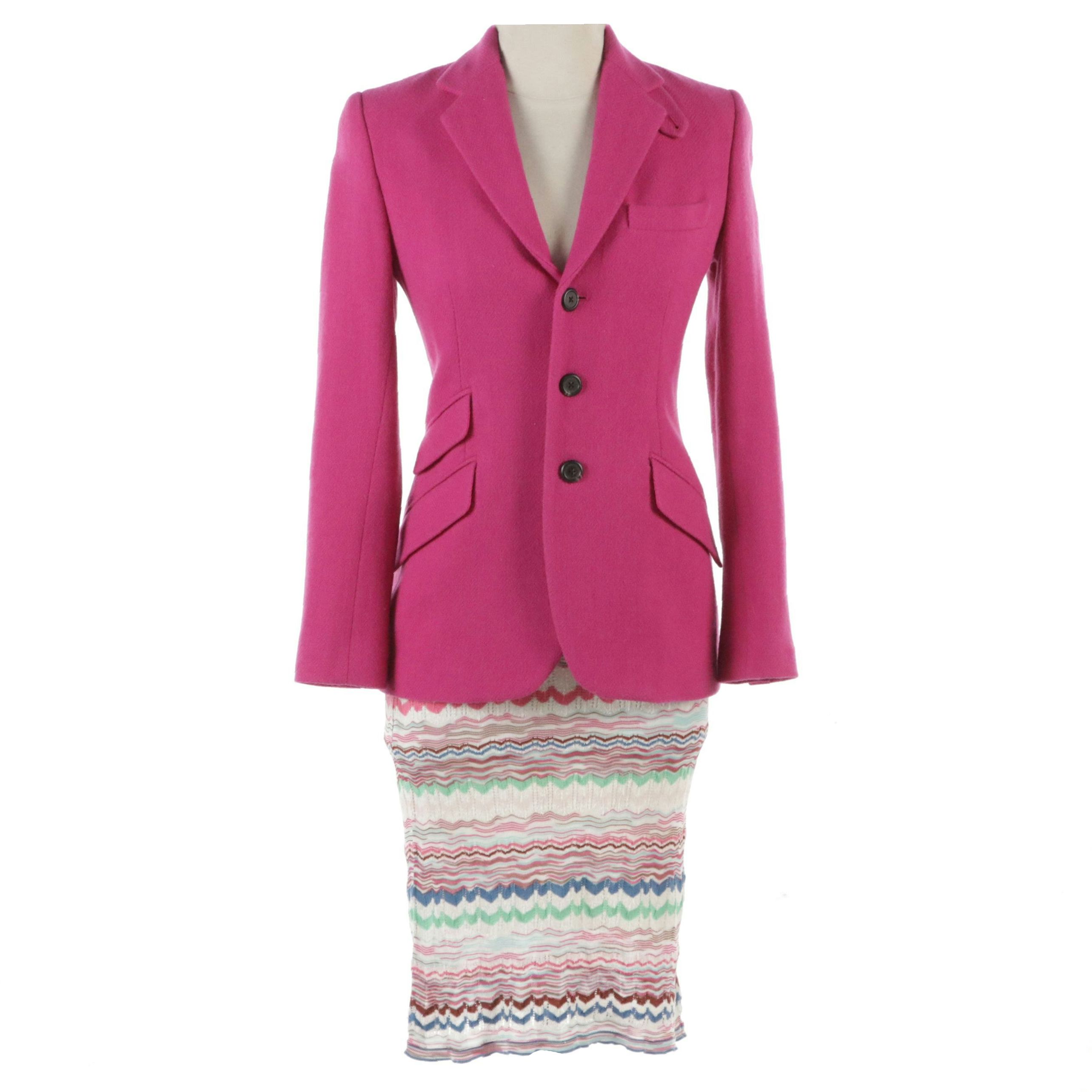 Ralph Lauren Black Label Fuchsia Wool Blazer and Missoni Multicolor Knit Skirt