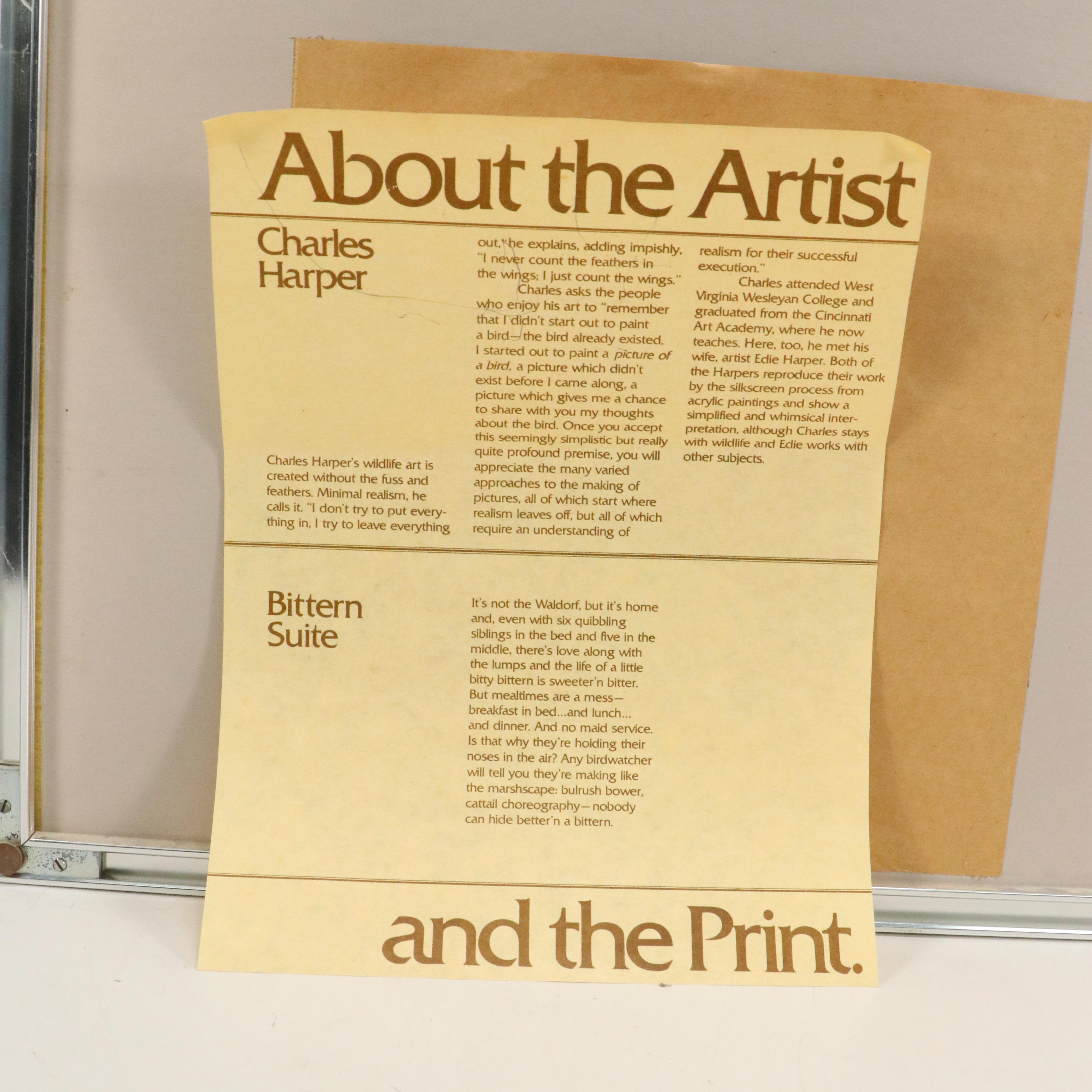 Charley Harper Limited Edition Serigraph Print "Bittern Suite," 1978