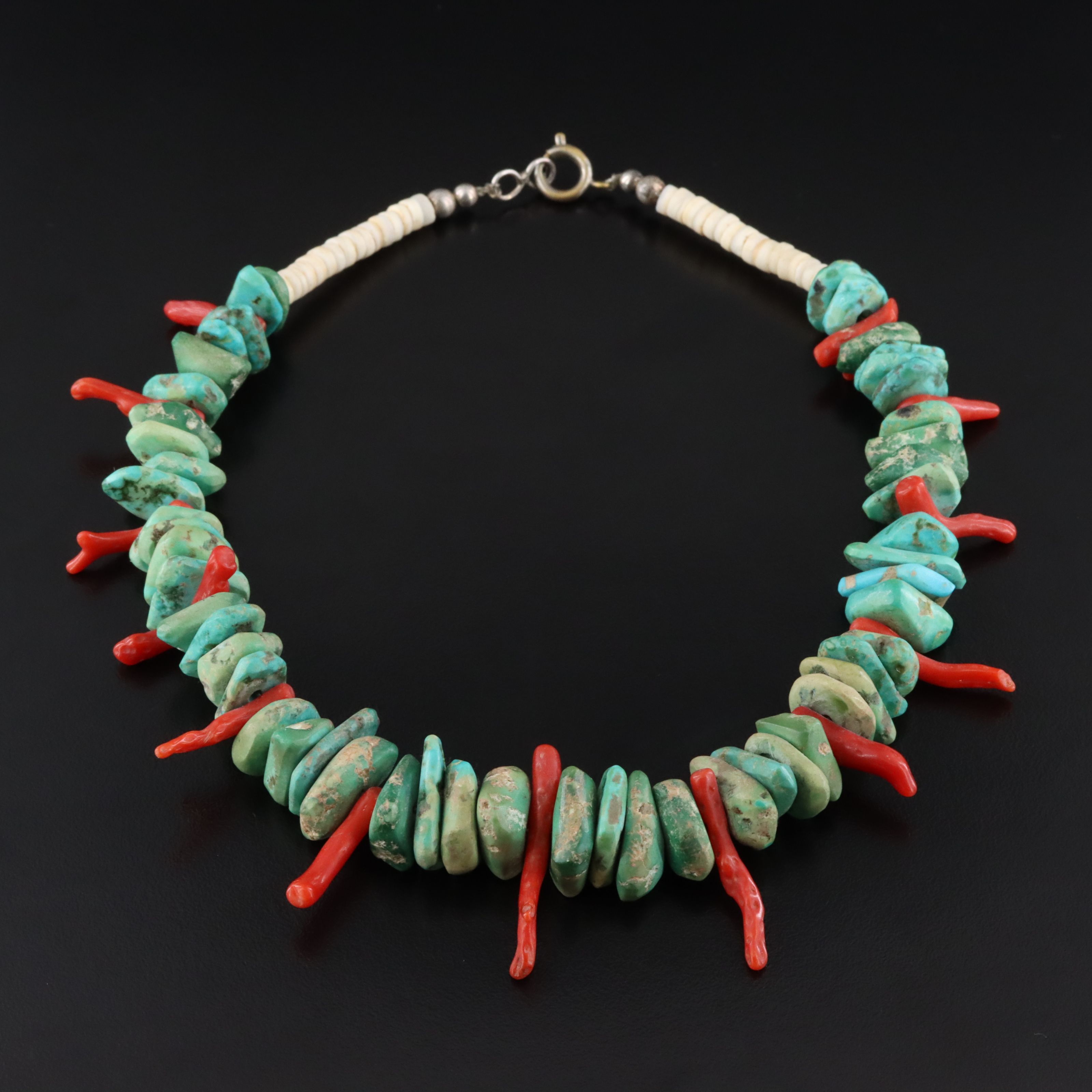Southwestern Style Turquoise, Coral and Shell Necklace