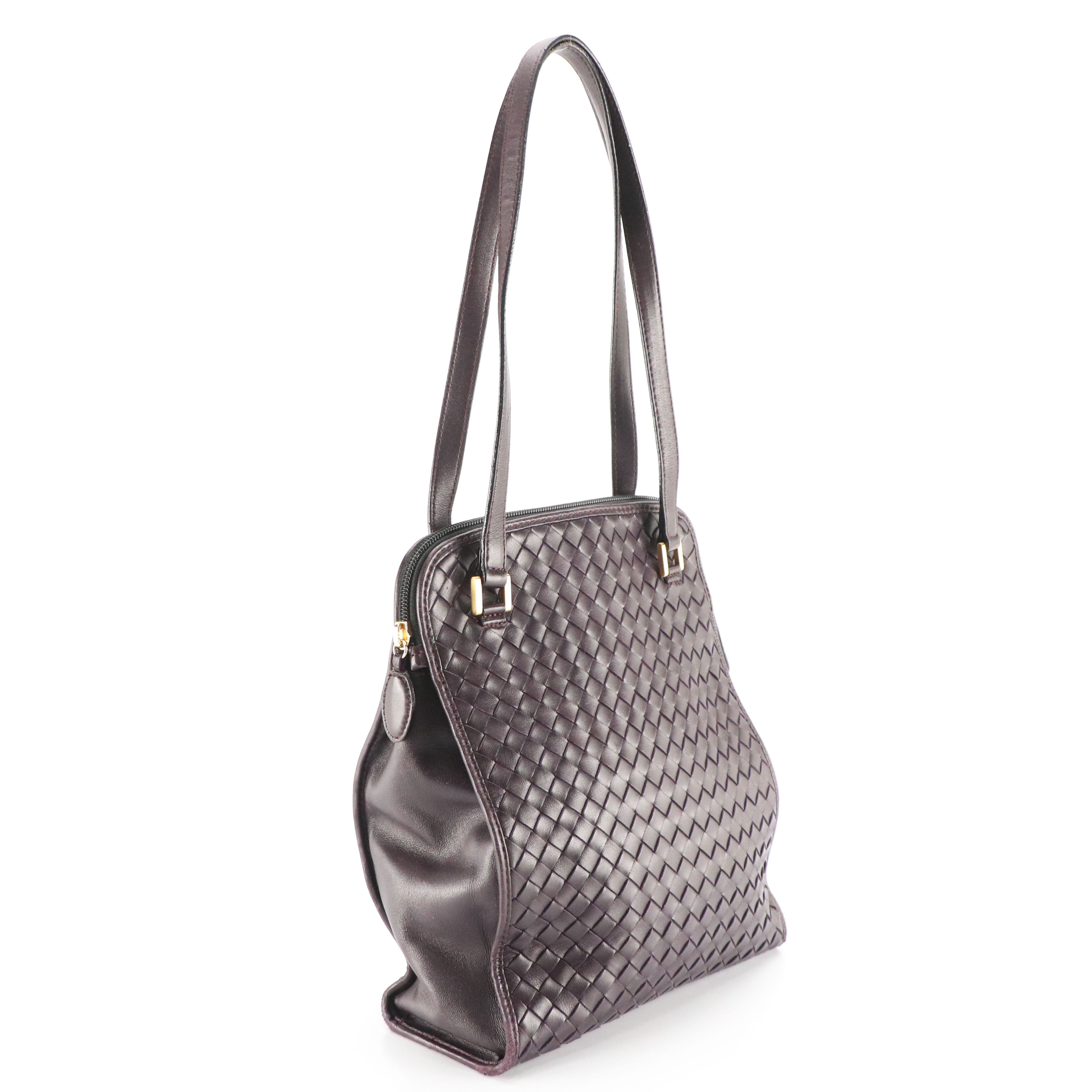 Bottega Veneta Vintage Zip-Around Shoulder Bag in Violet Intrecciato Leather